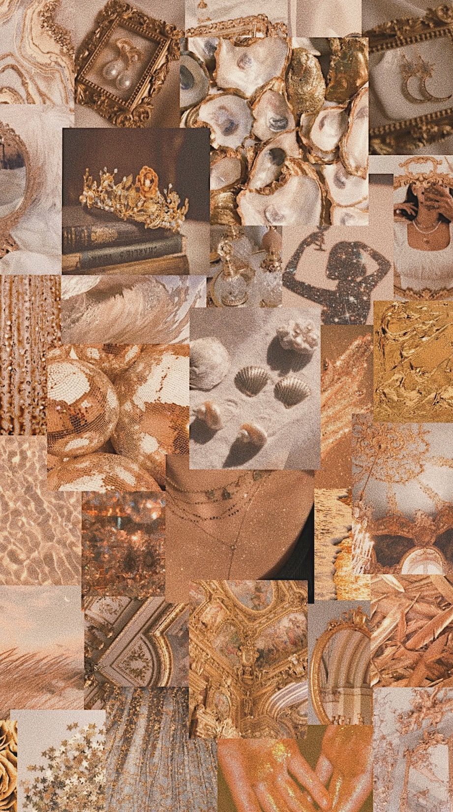 A collage of gold and brown aesthetic pictures. - Gold