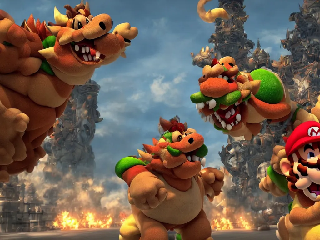 Bowser roaring into the sky, standing upright, talons - Bowser