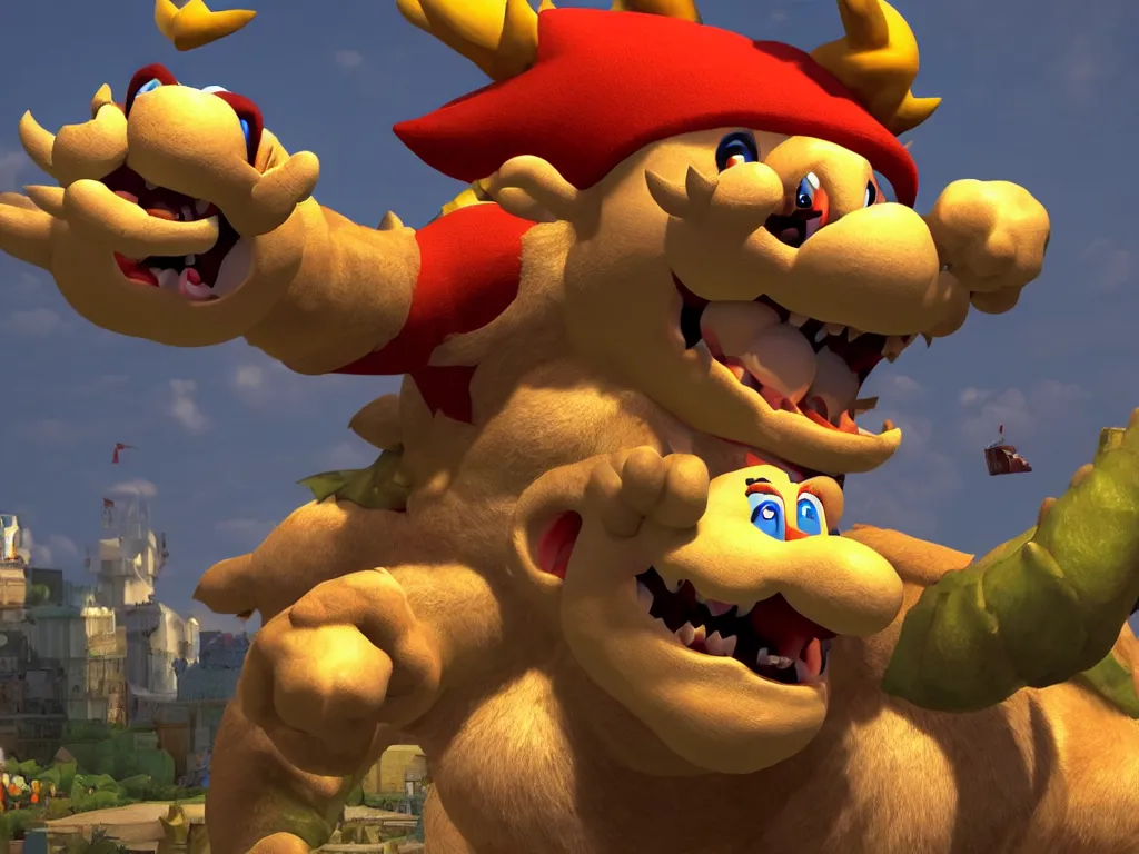 Bowser from Super Smash Bros. Ultimate is a fearsome monster with many heads. - Bowser