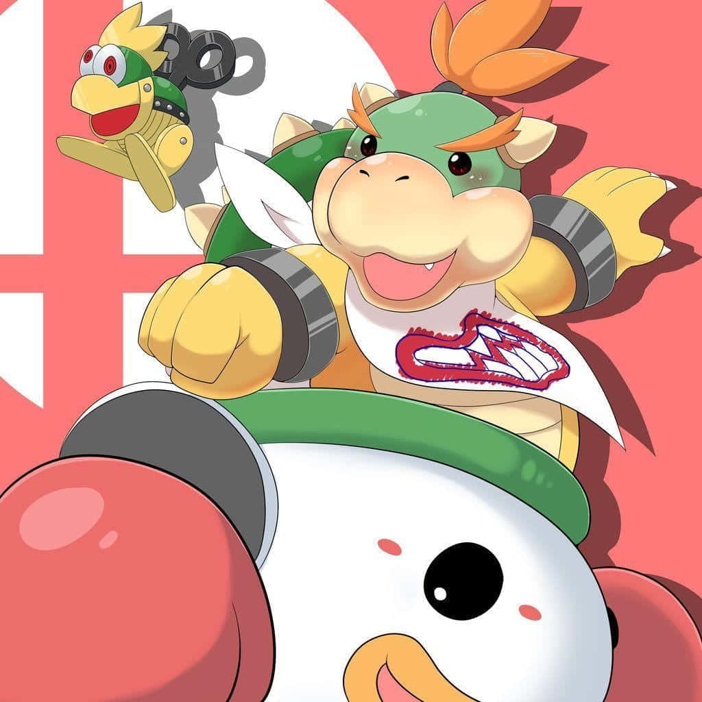 Bowser and his pet riding on a shell - Bowser