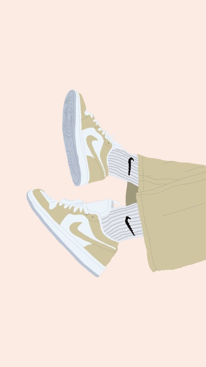 An illustration of a person's feet in the air wearing Nike shoes and socks. - Shoes