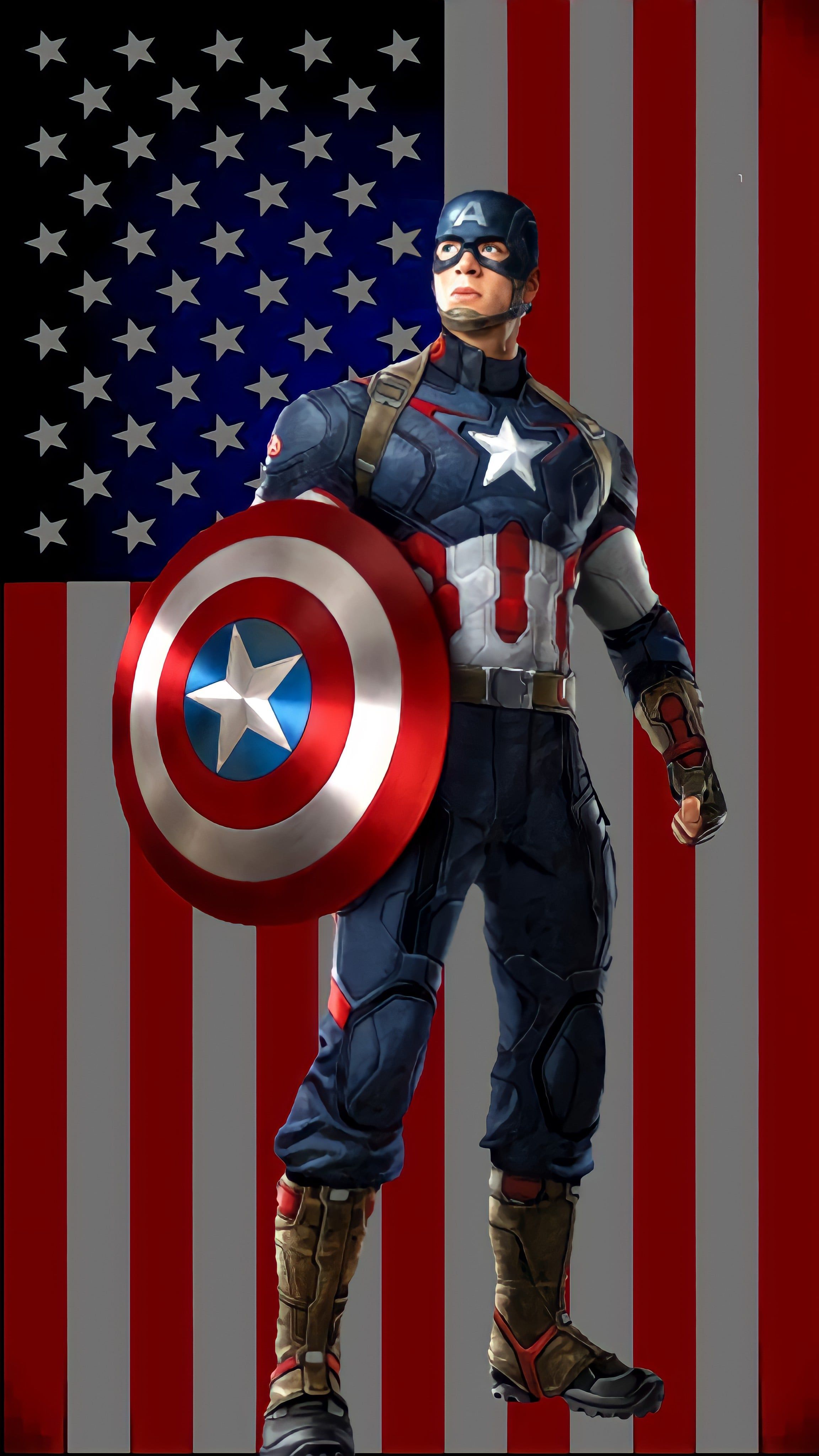 Captain America with the American flag in the background - Captain America