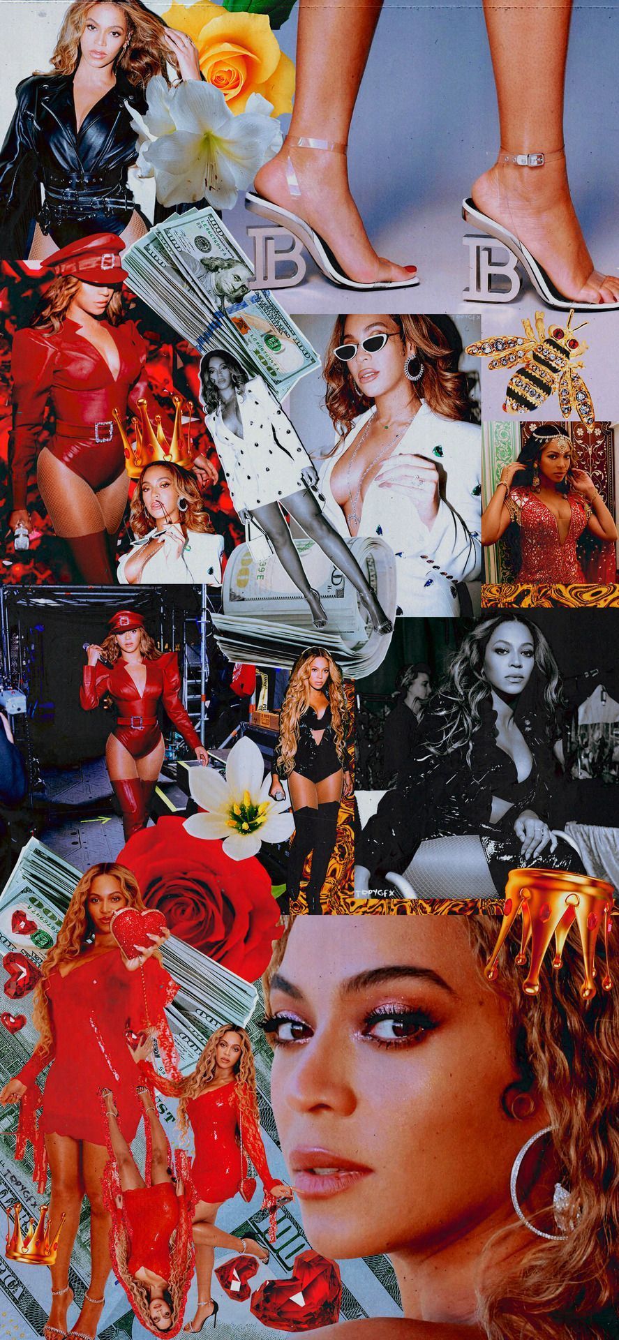 A collage of Beyoncé in different outfits and red aesthetic - Beyonce