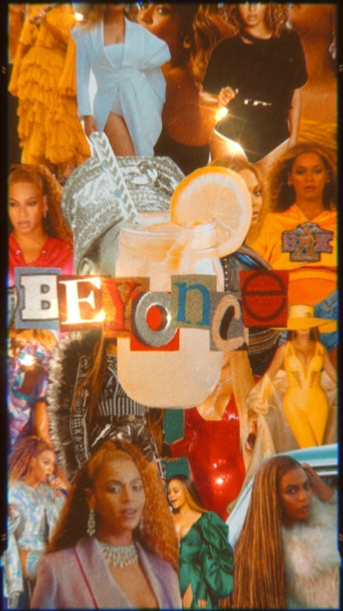 A collage of Beyoncé's album covers and images of her in various outfits. - Beyonce