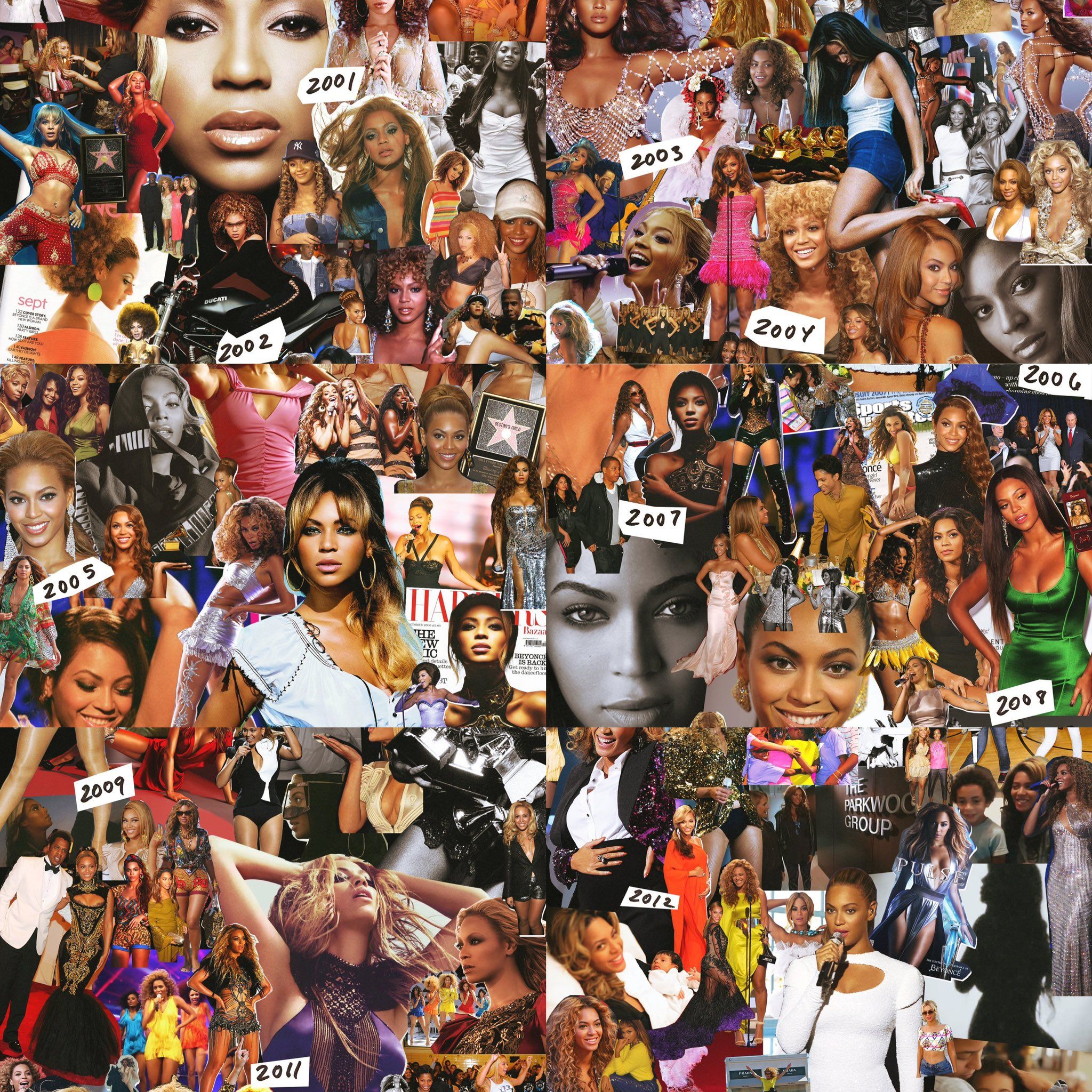 Collage of Beyoncé's career from 2001 to 2021 - Beyonce