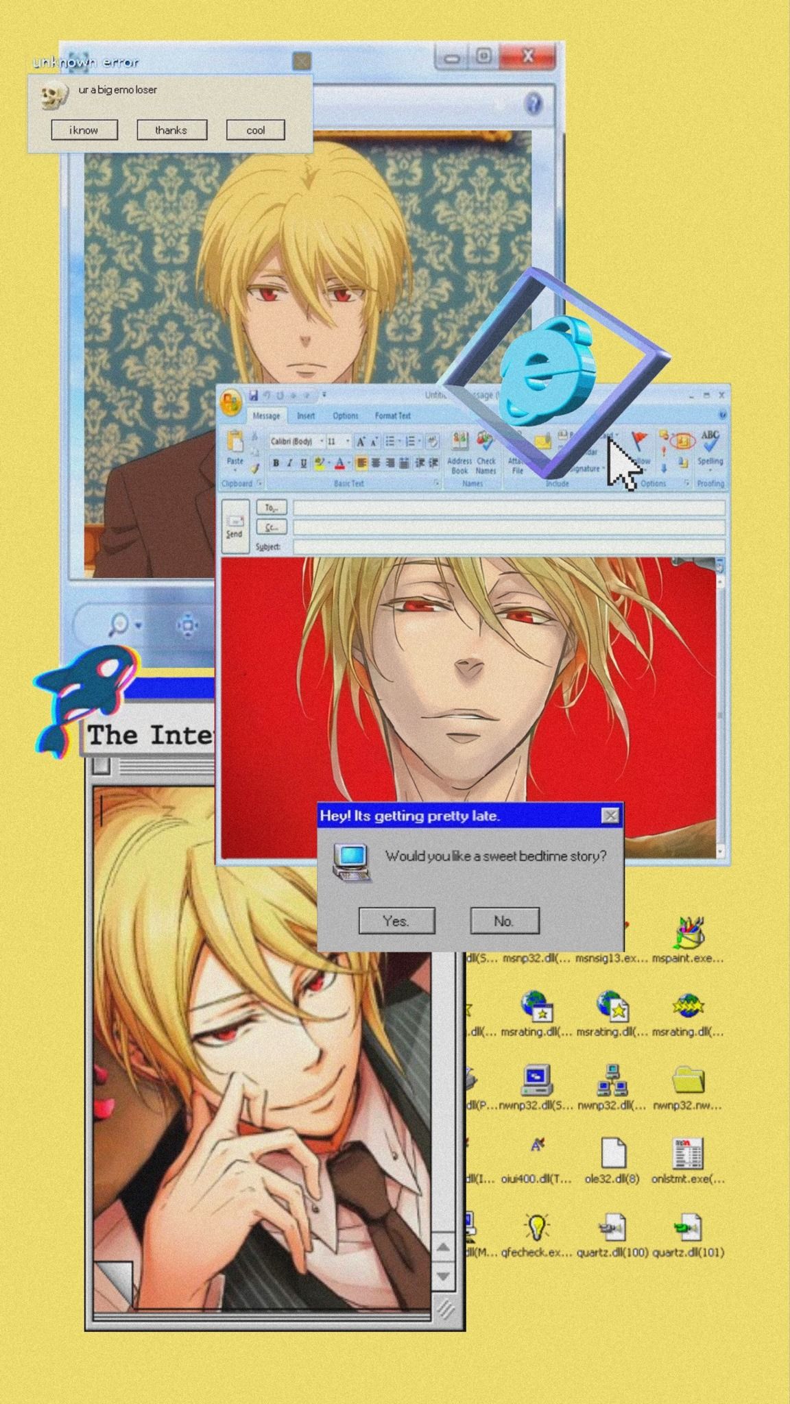 Windows XP desktop with anime images on the desktop - Webcore