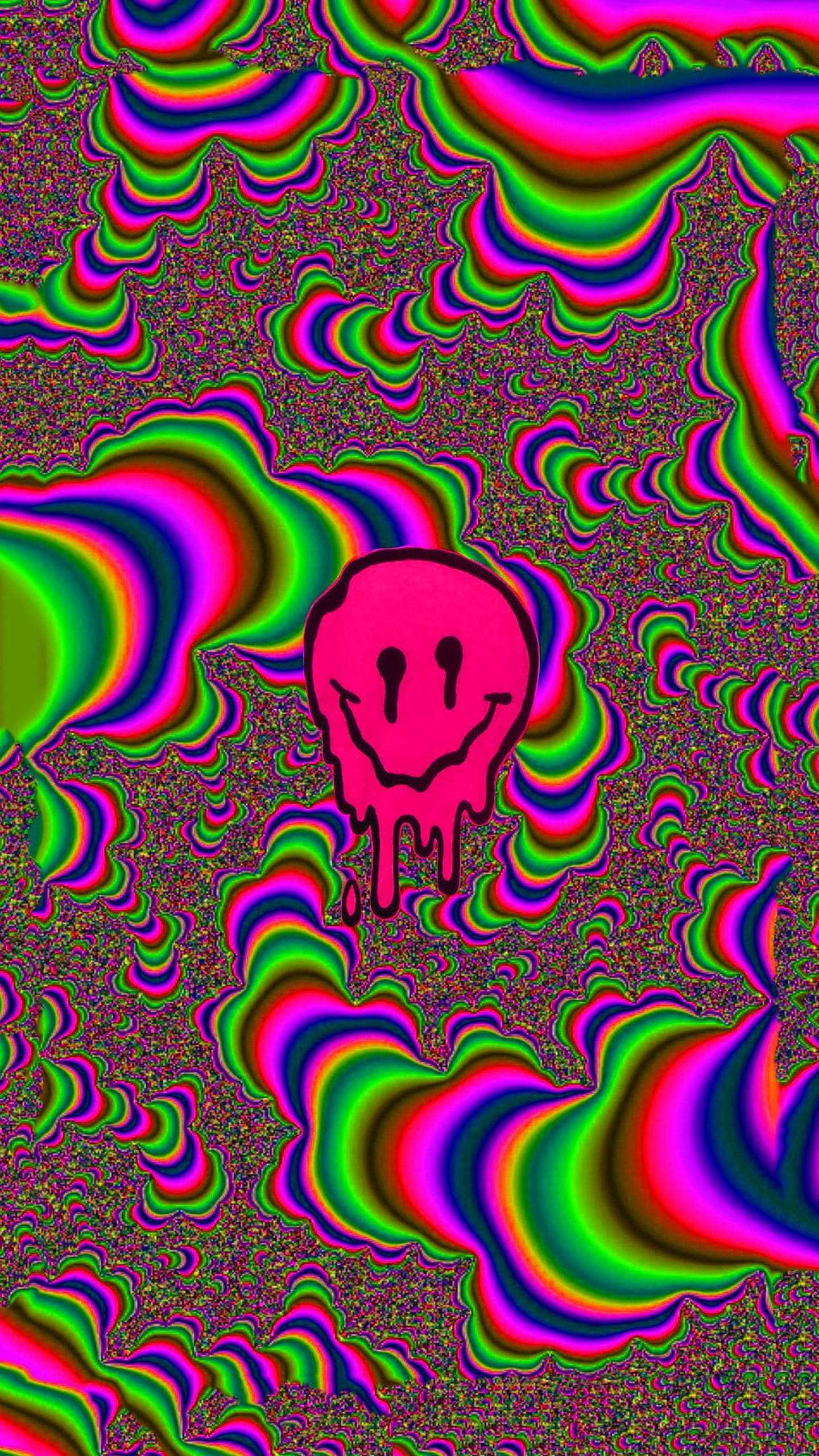 A pink smiley face with a keyhole for a nose is surrounded by a swirling, rainbow pattern. - Webcore