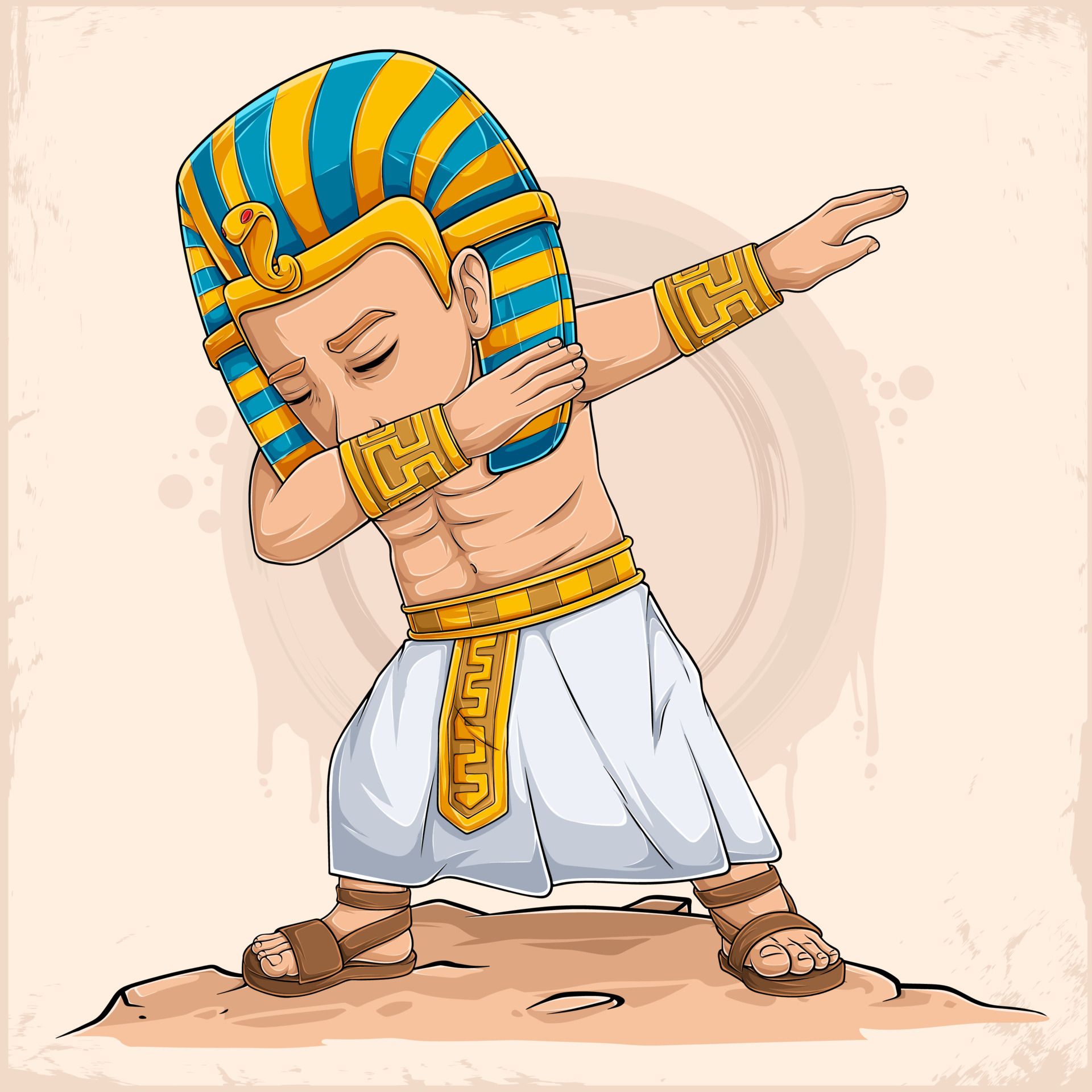 Hand drawn Dabbing Egyptian pharaoh character, Halloween character doing dab dance