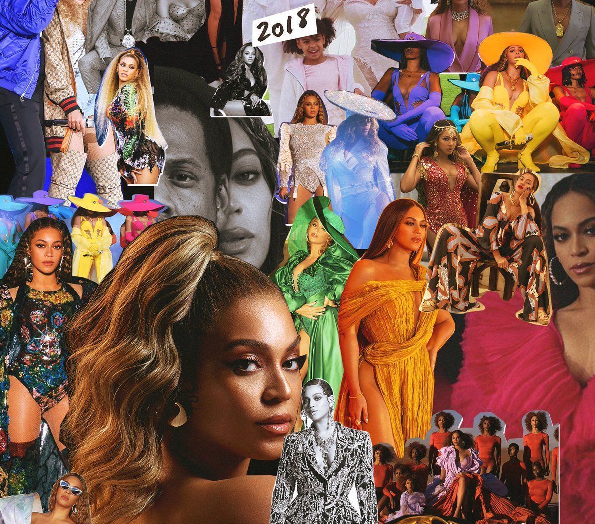 A collage of pictures featuring various women - Beyonce