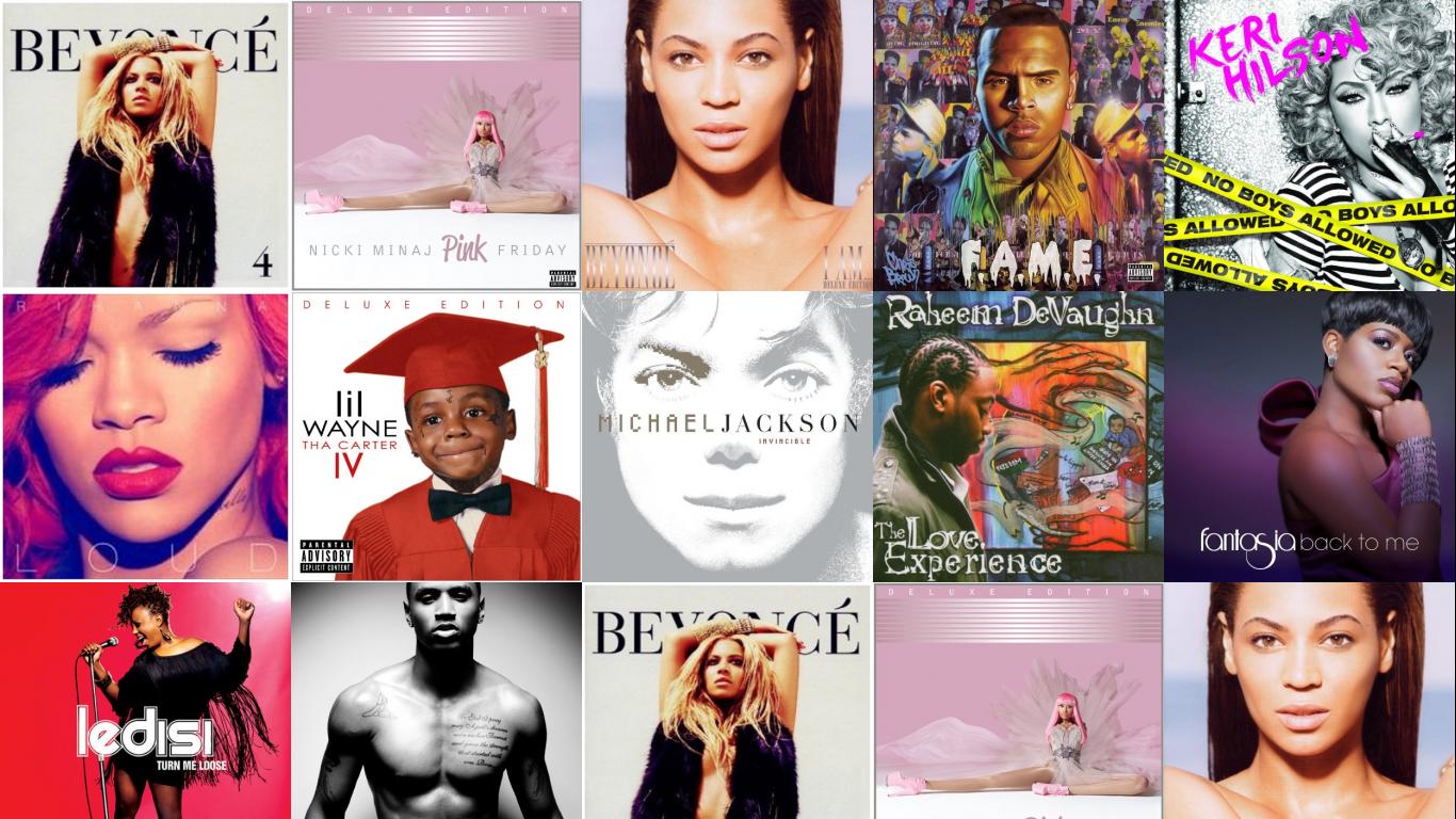 A collage of Beyoncé's album covers. - Beyonce