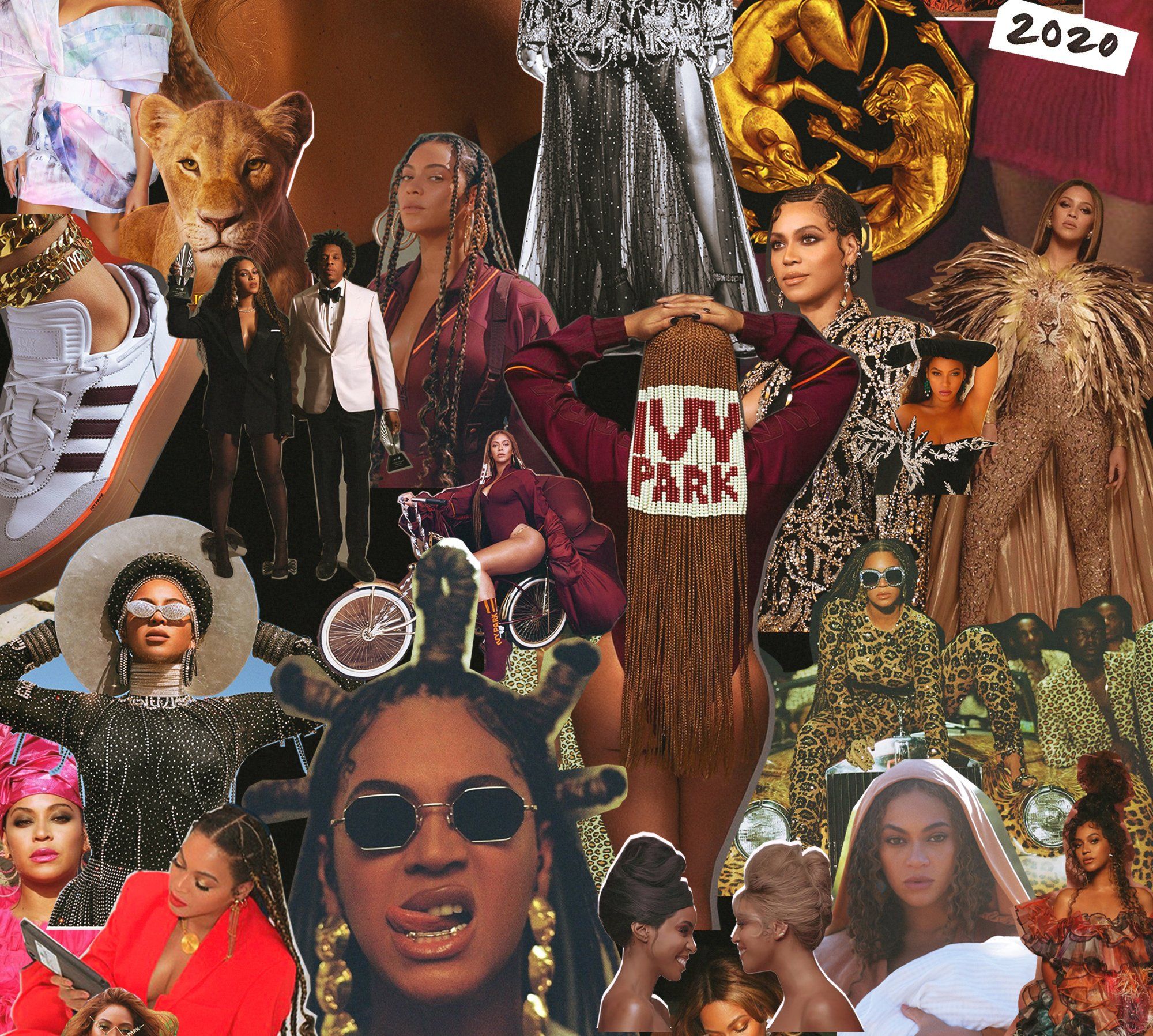 A collage of Beyoncé's outfits from the 2020 Grammys - Beyonce