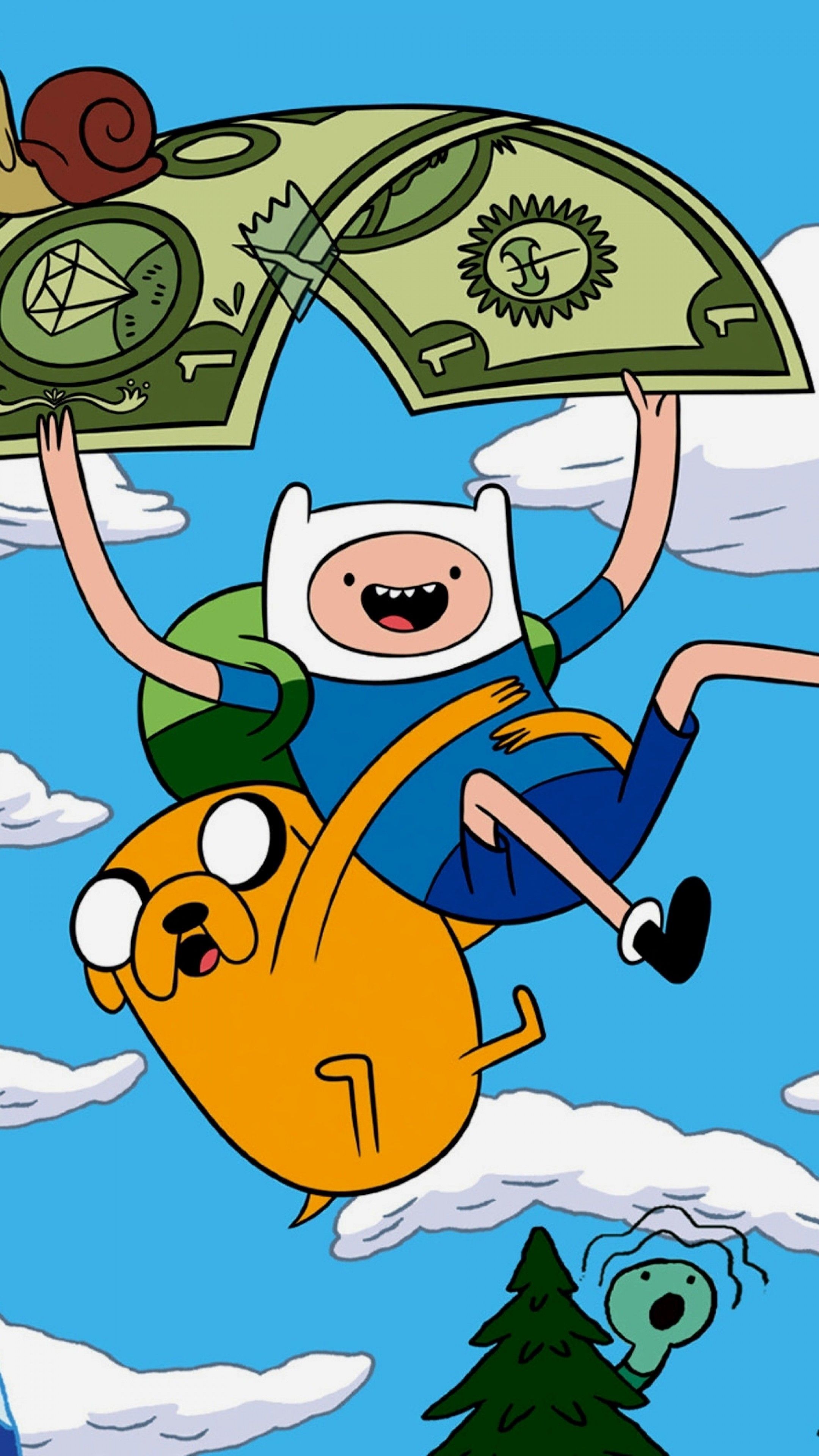 Adventure Time Finn and Jake flying with a dollar bill wallpaper - Adventure Time