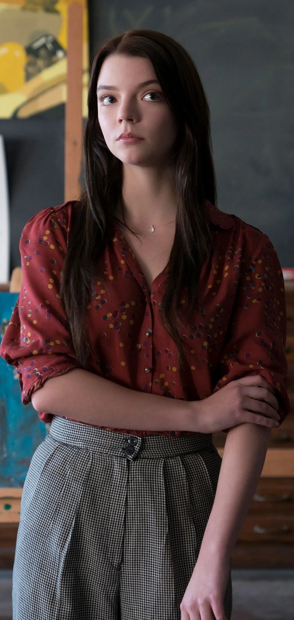 In a red shirt - Anya Taylor-Joy