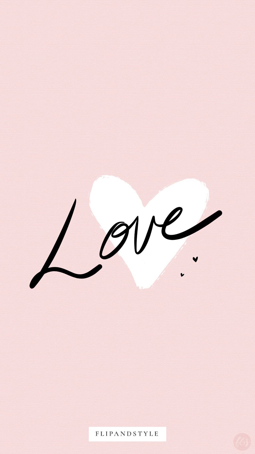 A pink background with the word love in white - Rose gold