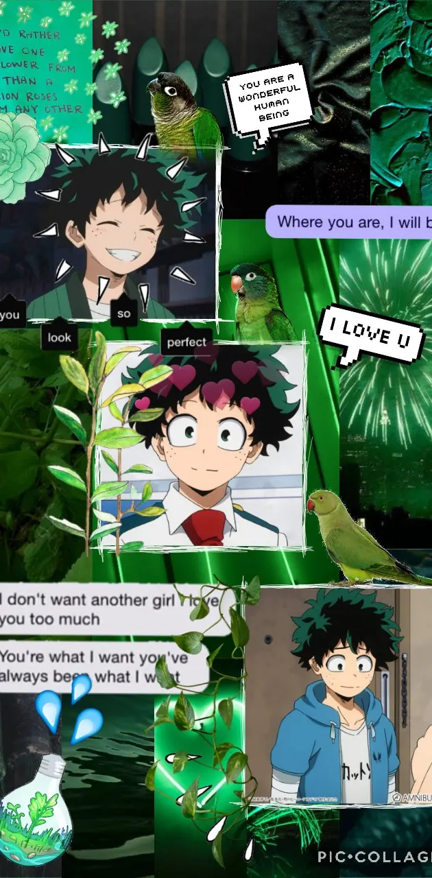 Aesthetic of Midoriya from My Hero Academia with green and blue themes - Deku