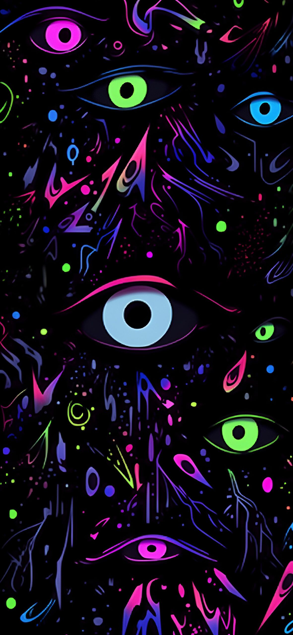 IPhone wallpaper with neon eyes on a black background - Psychedelic