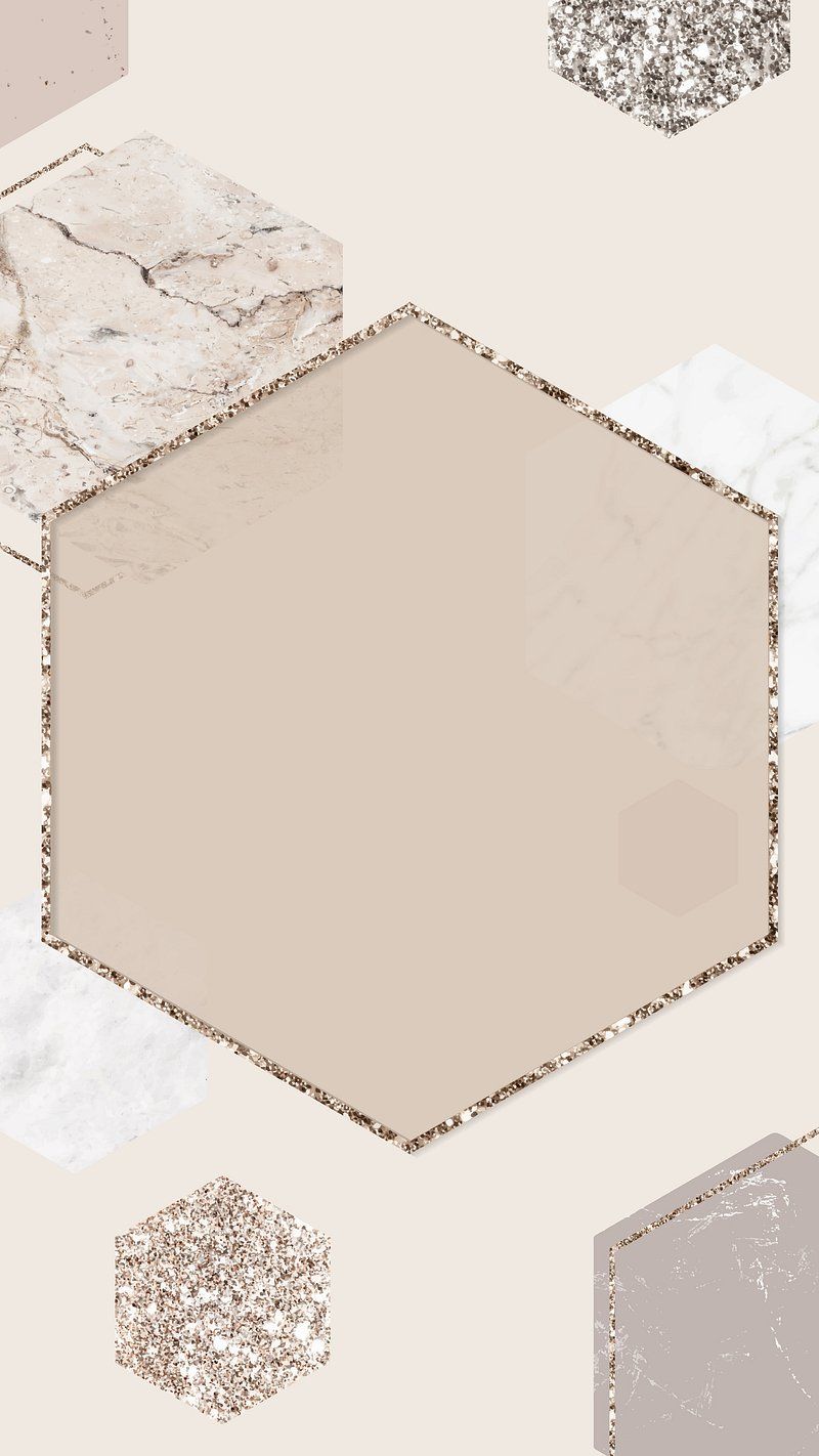 Beige hexagon frame on a marble background - Border