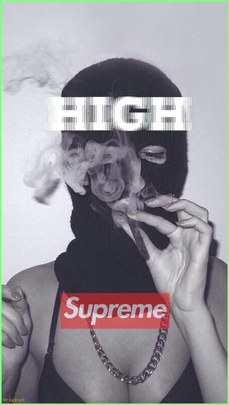 Supreme wallpaper with a smoking girl and the word 