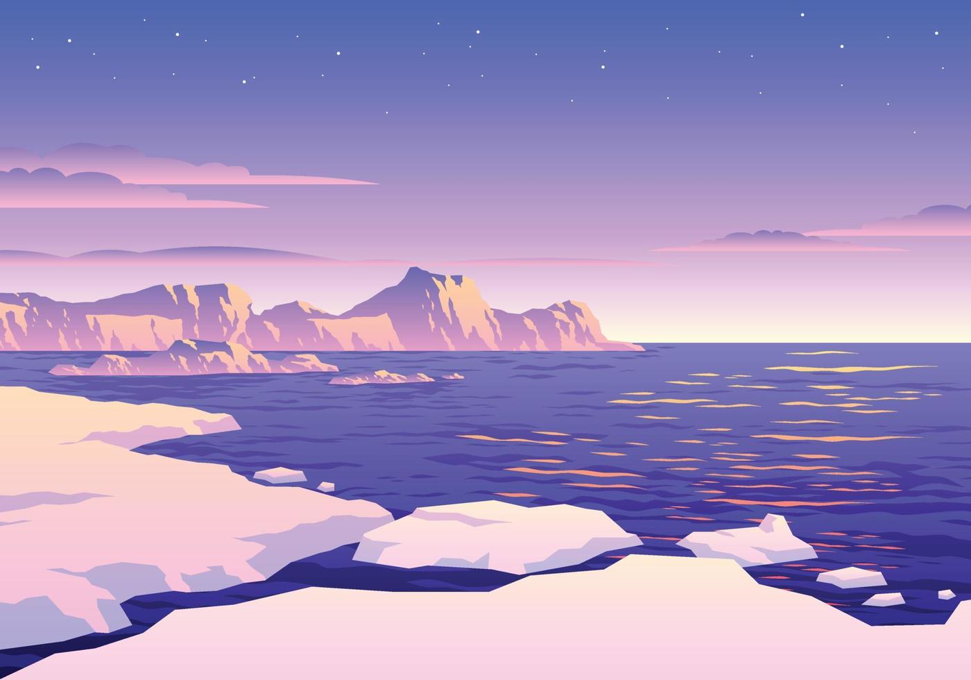 Arctic landscape with icebergs and mountains on the horizon - Low poly