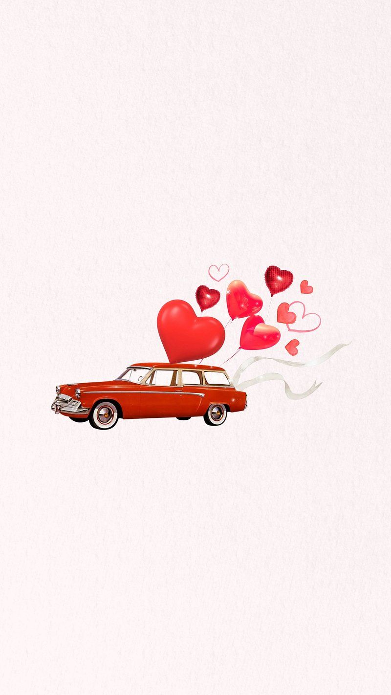 A red car with red hearts as a tail pipe - Cars
