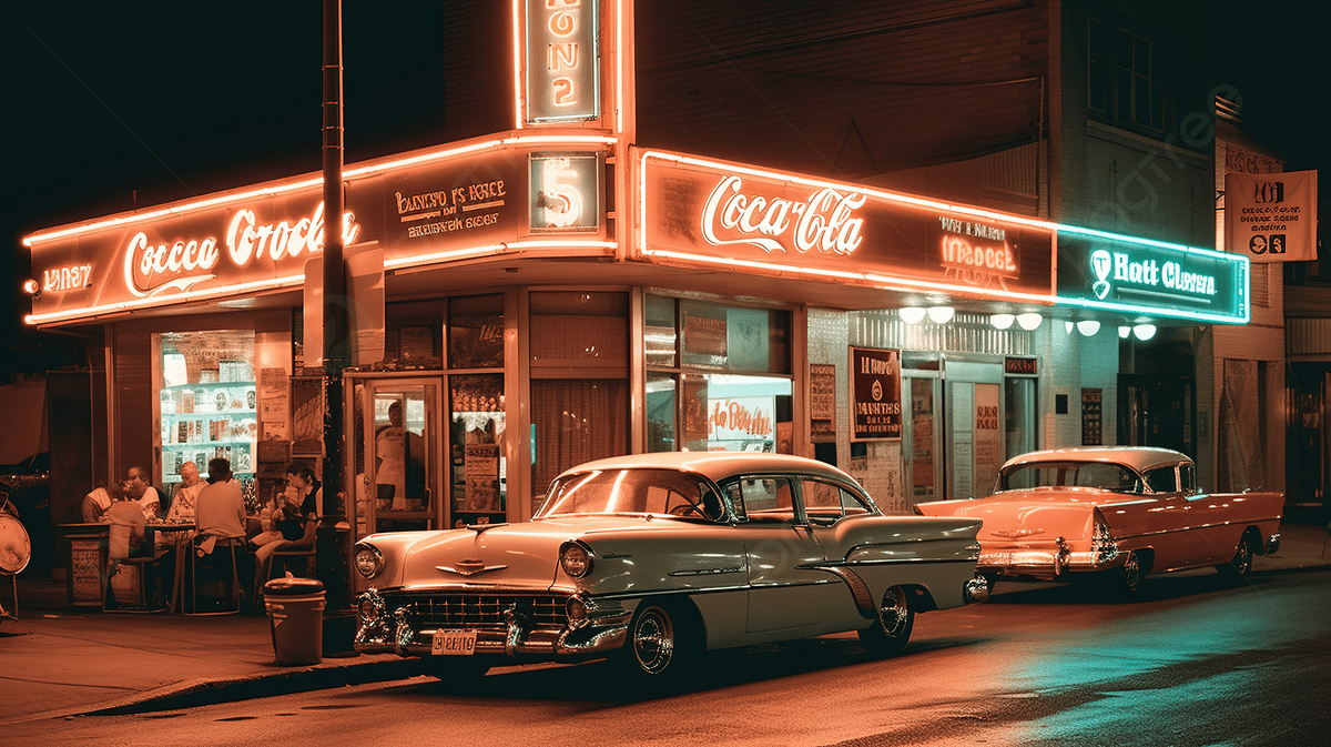 Vintage 1950s Car And A Neon Light Are Shown Background, Aesthetic Vintage Picture Background Image And Wallpaper for Free Download