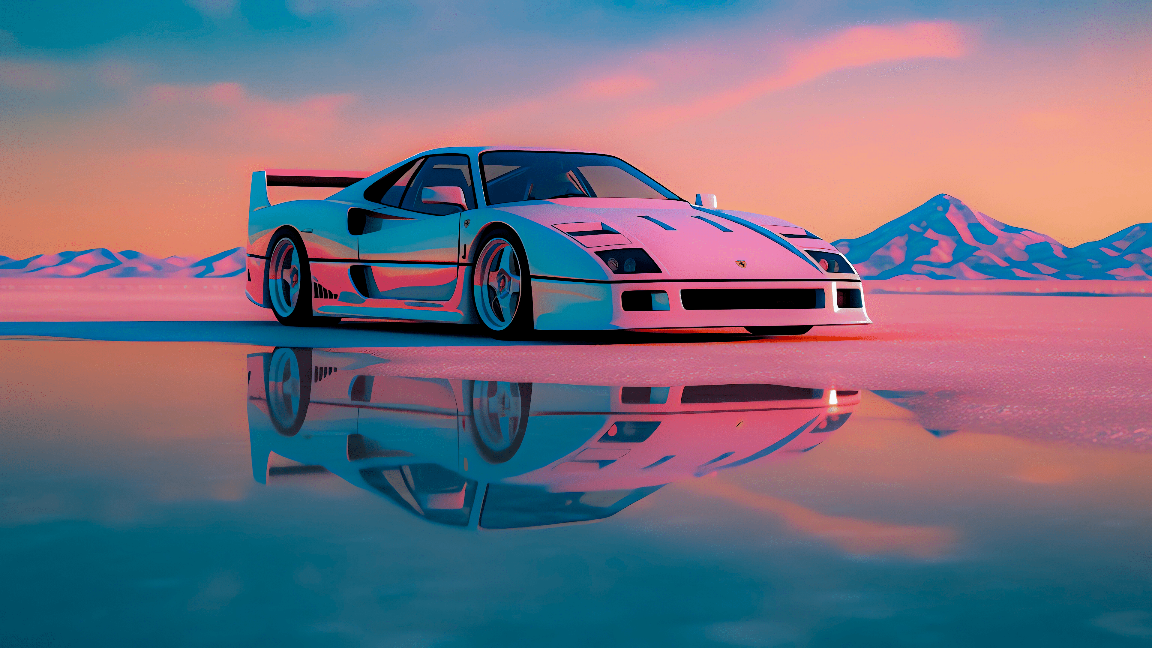 A render of a sports car with a sunset in the background - Cars