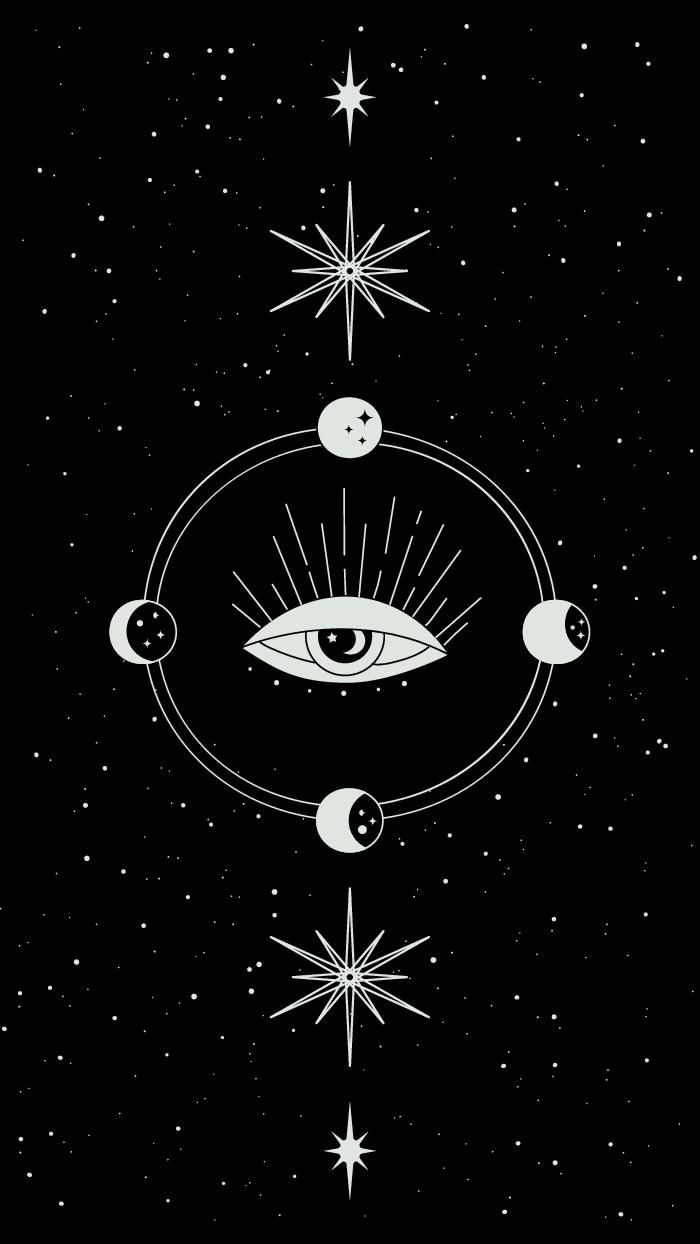 An eye is surrounded by stars and planets - Spiritual