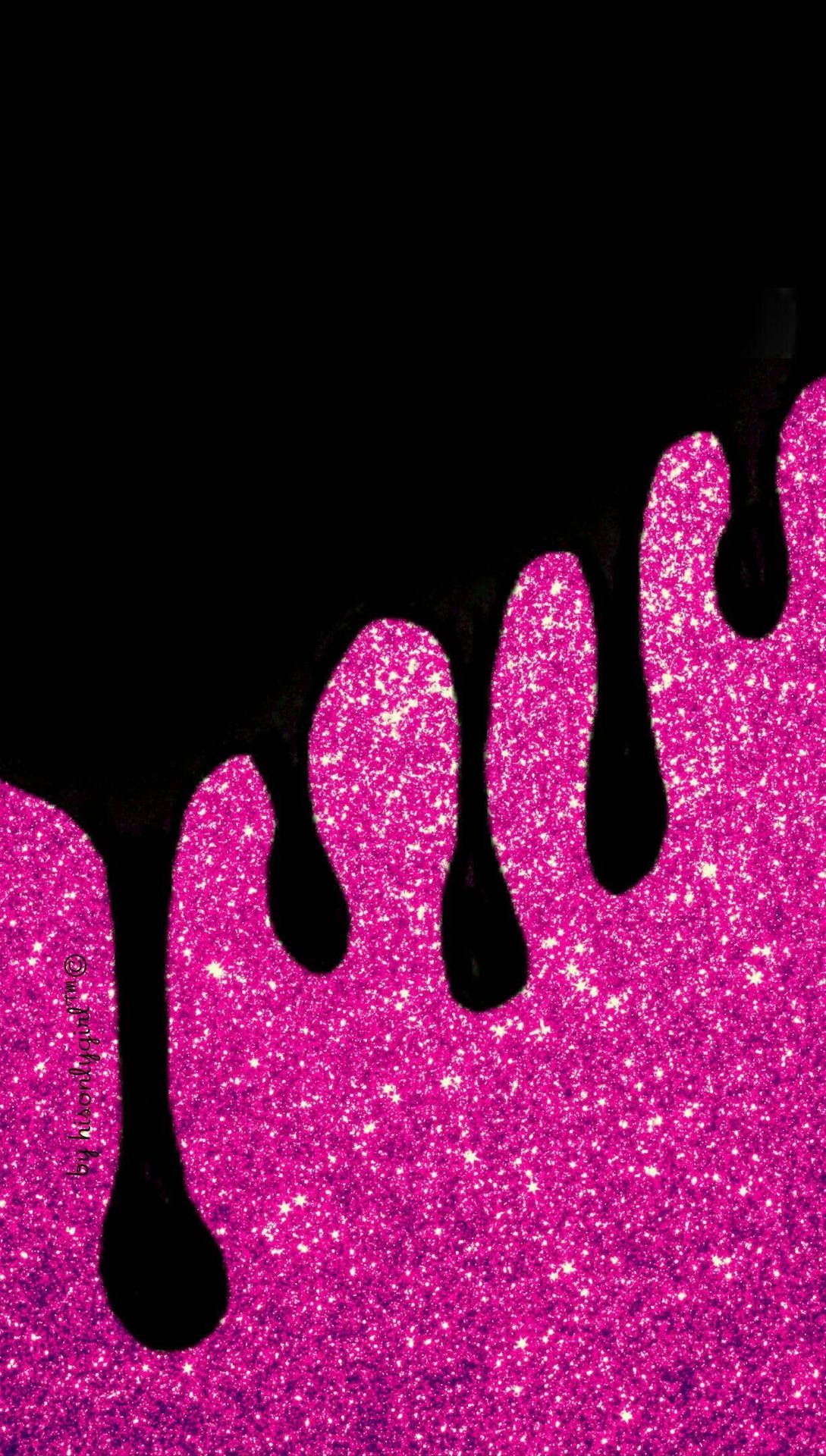A pink and black poster with dripping liquid - Glitter