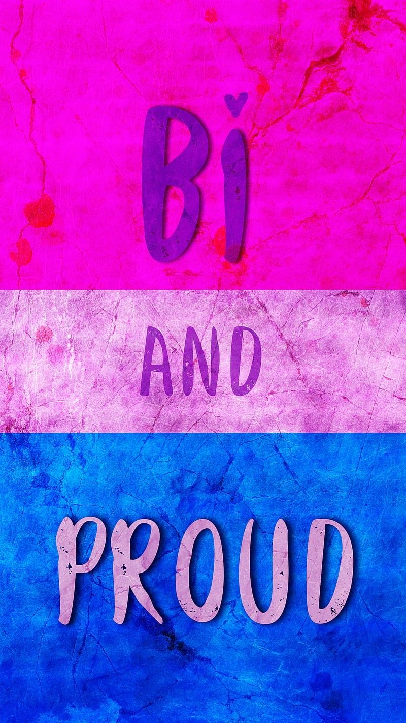 A bisexual pride flag with the words Bi and Proud. - Bisexual