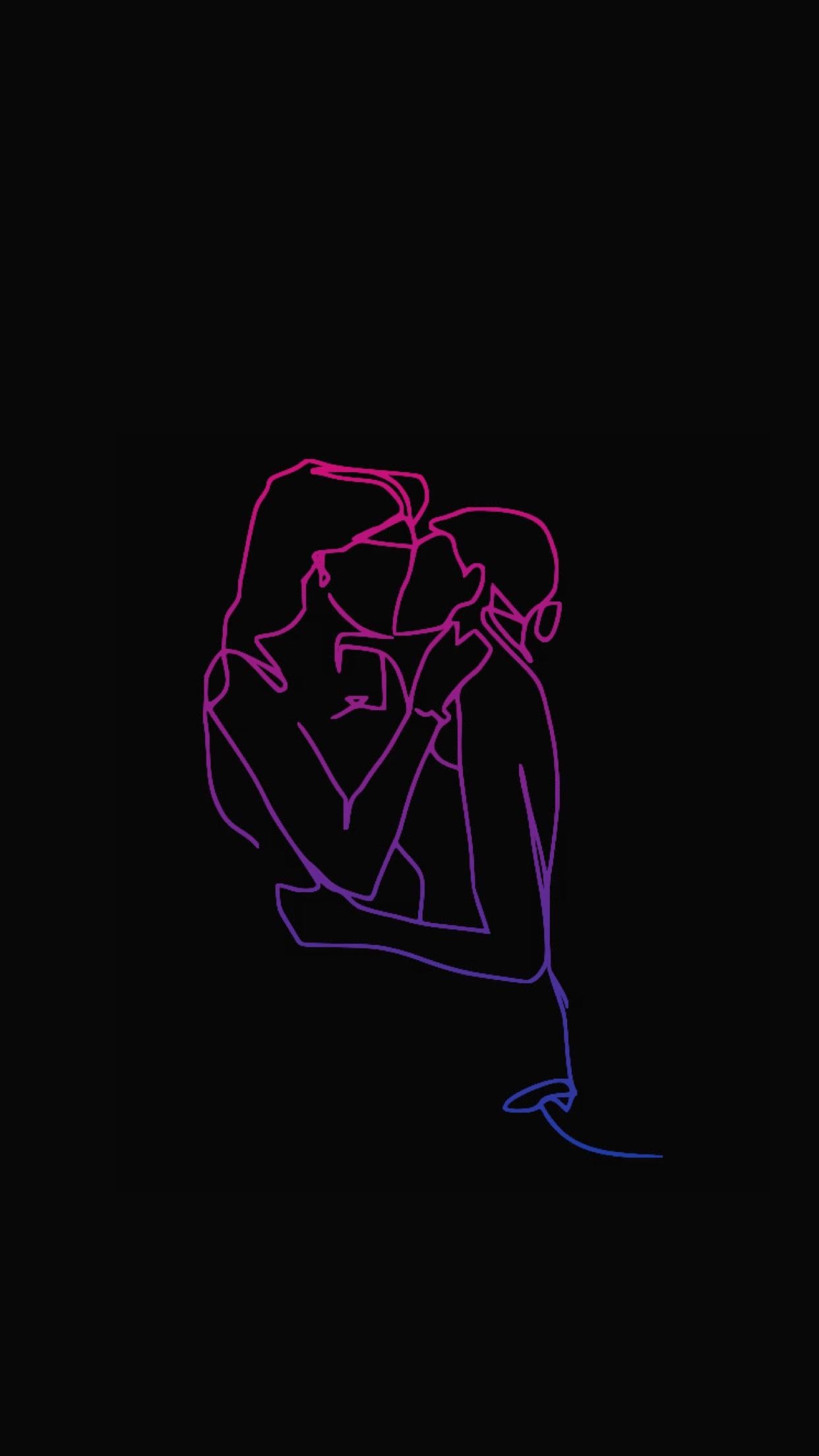 A man and a woman hugging in a dark room - Bisexual