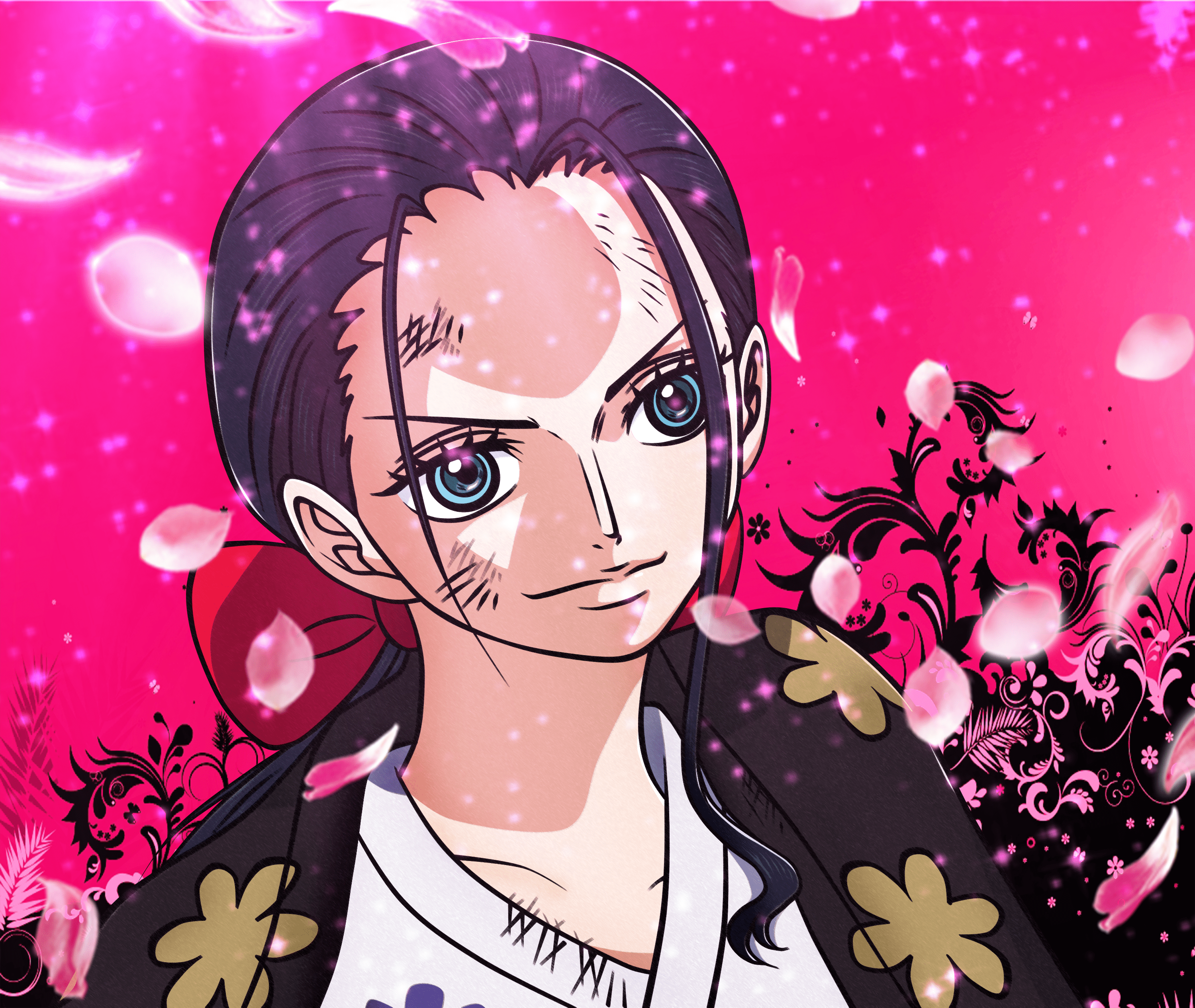 One Piece anime character Roronoa Zoro with cherry blossoms in the background - One Piece