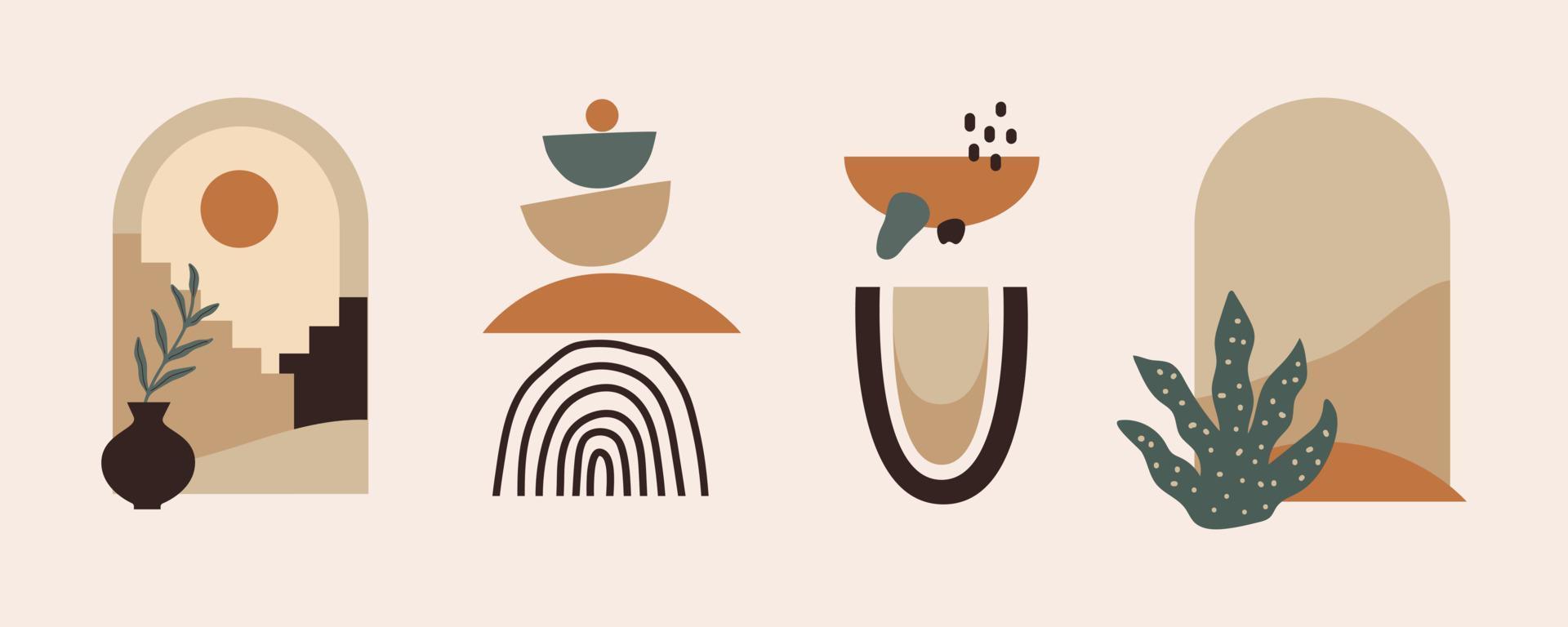 A collection of four abstract illustrations in earthy tones - Balance