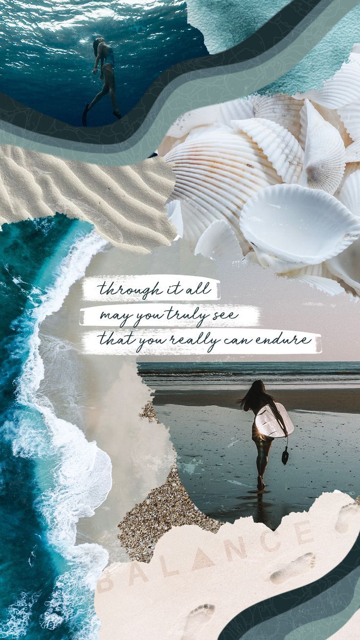 Collage of a beach scene with a girl walking on the beach and the words 