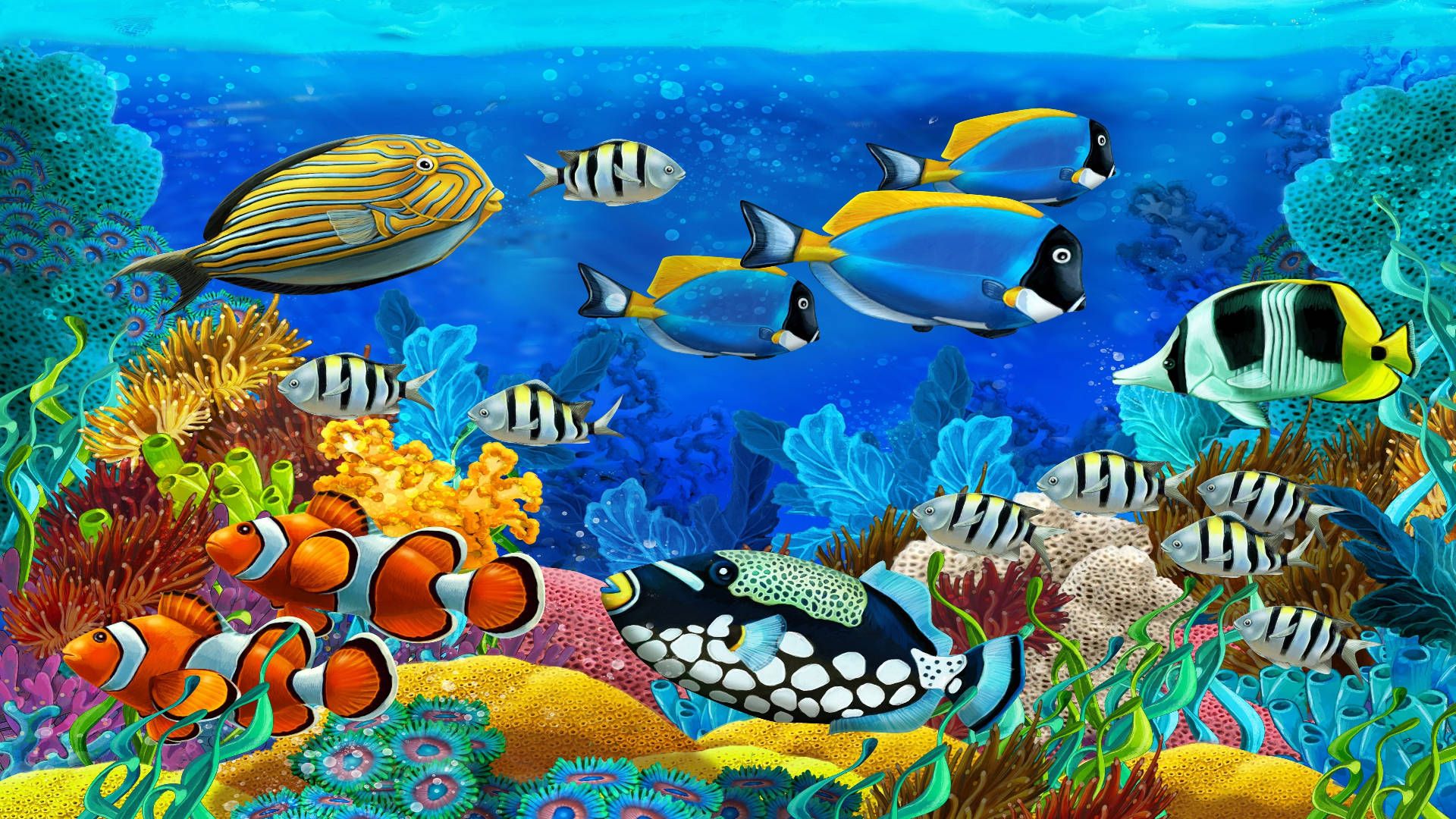 Fishes swimming in the sea, corals and algae. - Fish