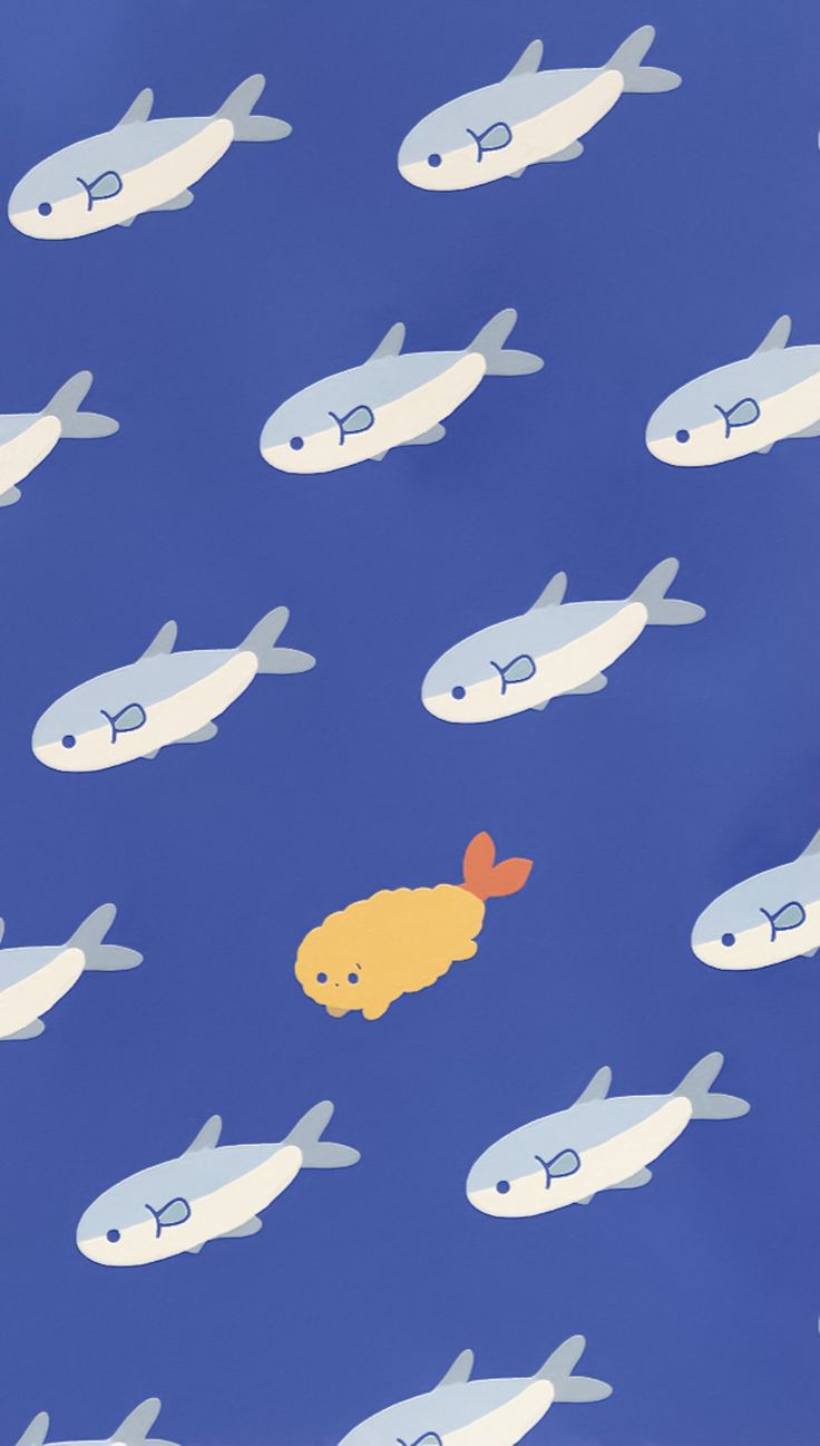 IPhone wallpaper of a yellow fish swimming against a school of blue fish. - Fish