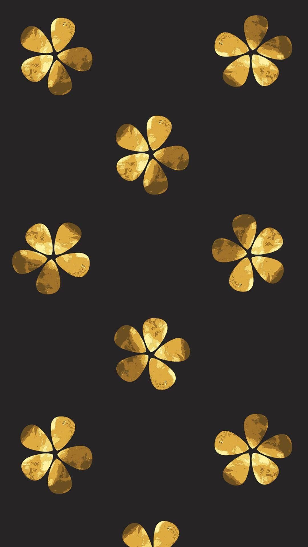 IPhone wallpaper with gold flowers on a black background - Gold