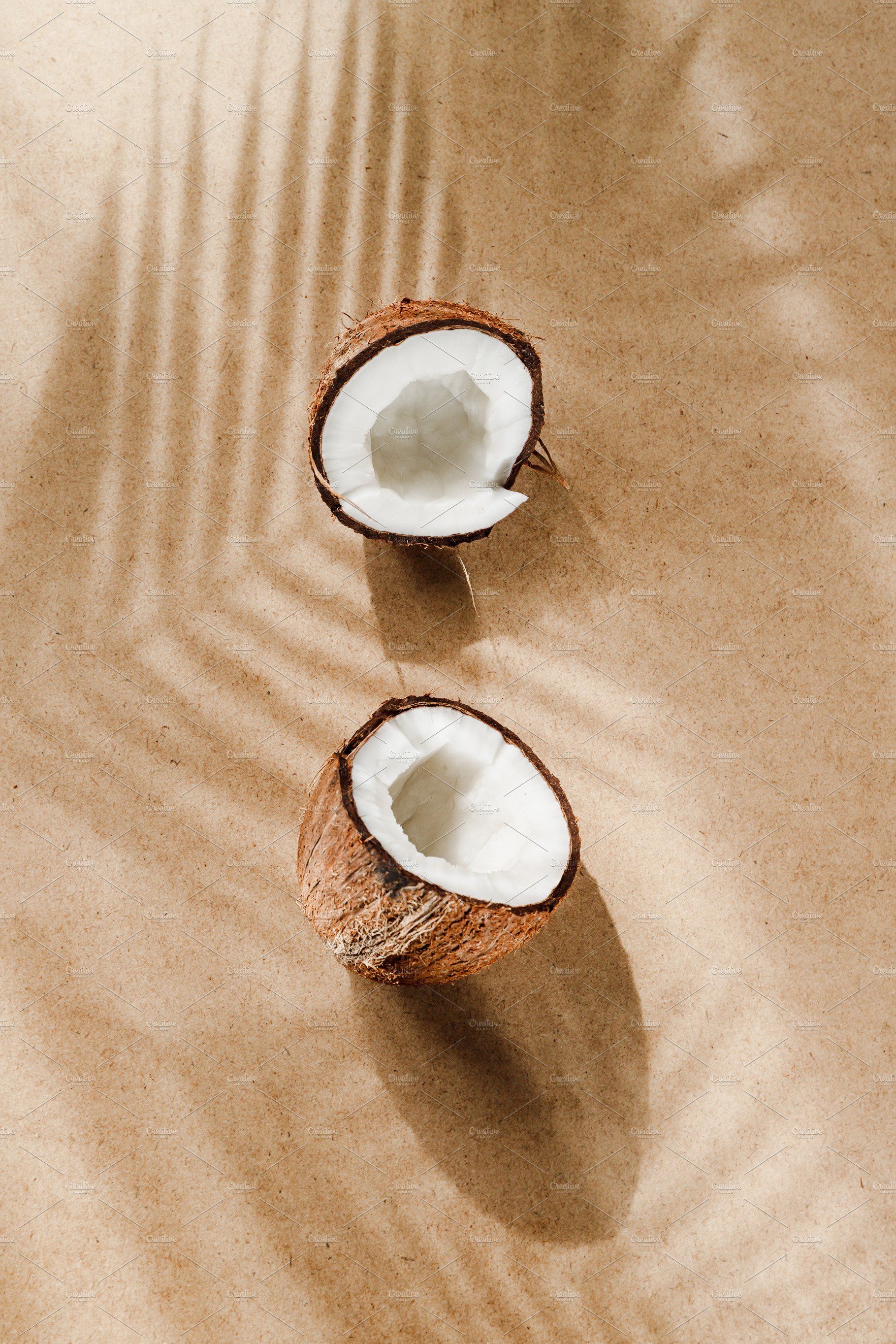 A coconut and some leaves on the ground - Coconut