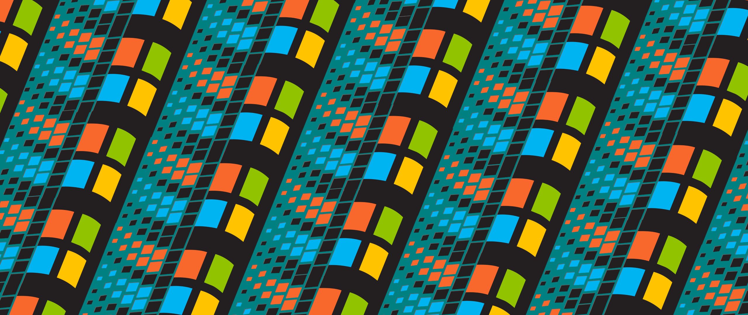 An abstract pattern of colorful squares on a black background - Windows 95