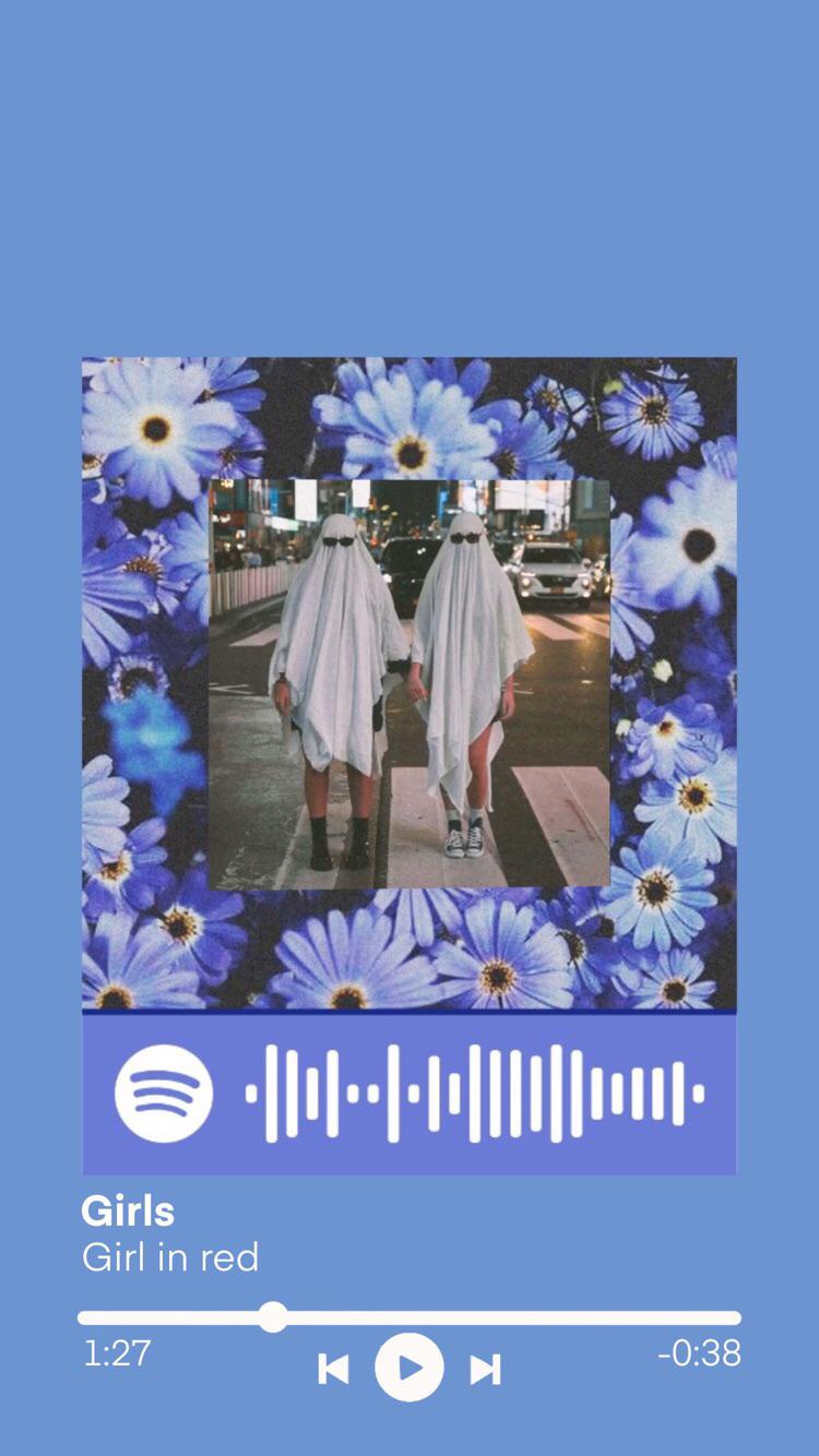 A Spotify album cover with two people holding hands surrounded by blue flowers - Spotify