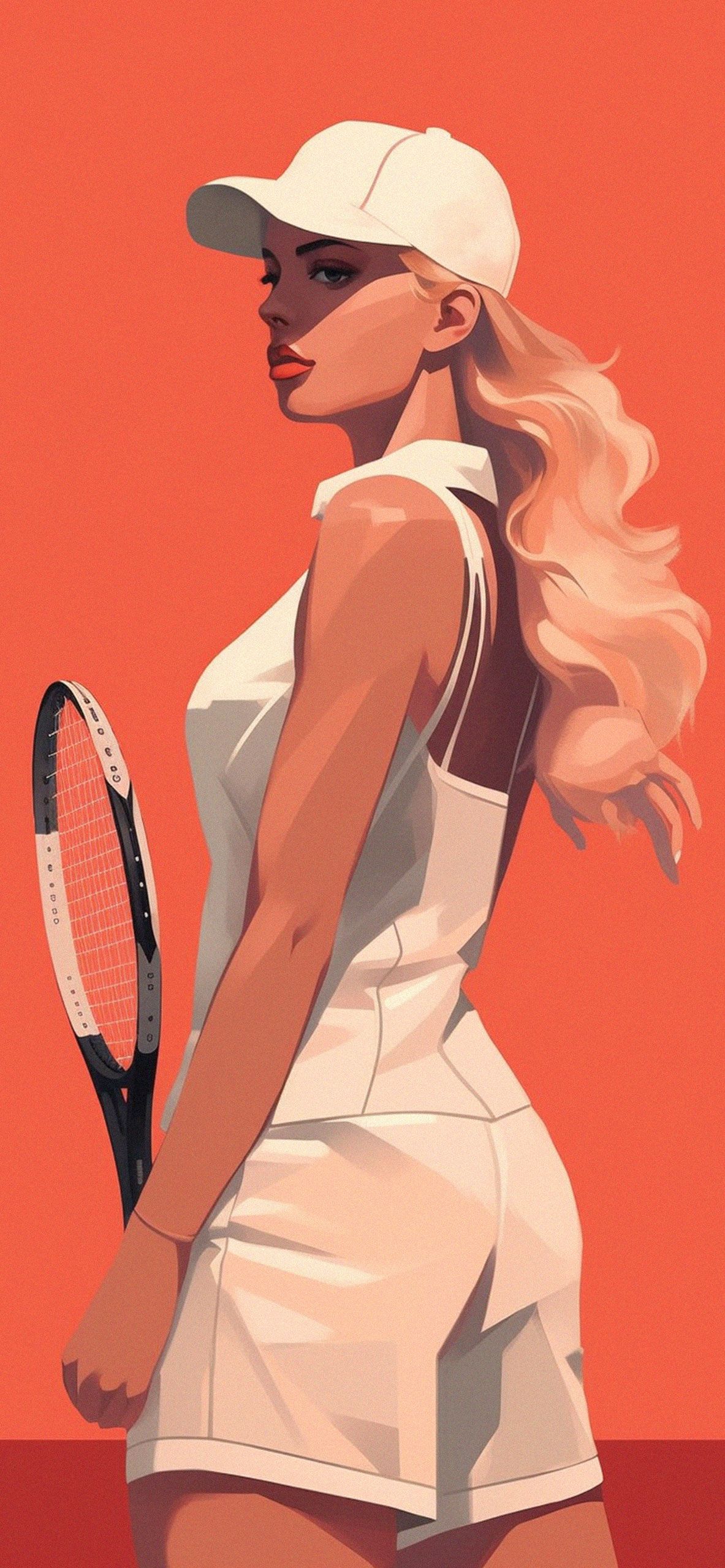Girl Tennis Player Red Art Wallpaper