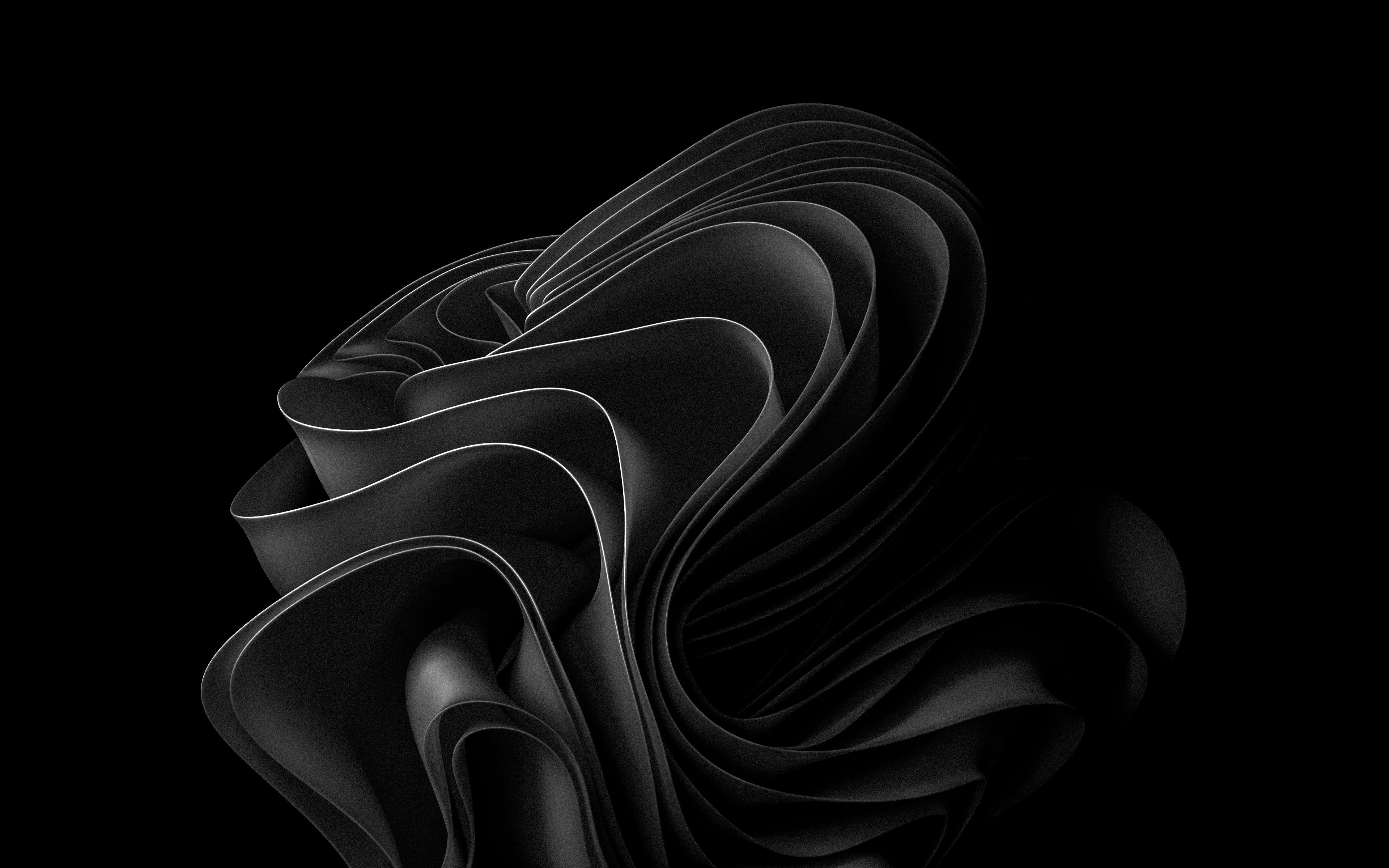 Black abstract wallpaper with a wave of black paper on a black background - Windows 11