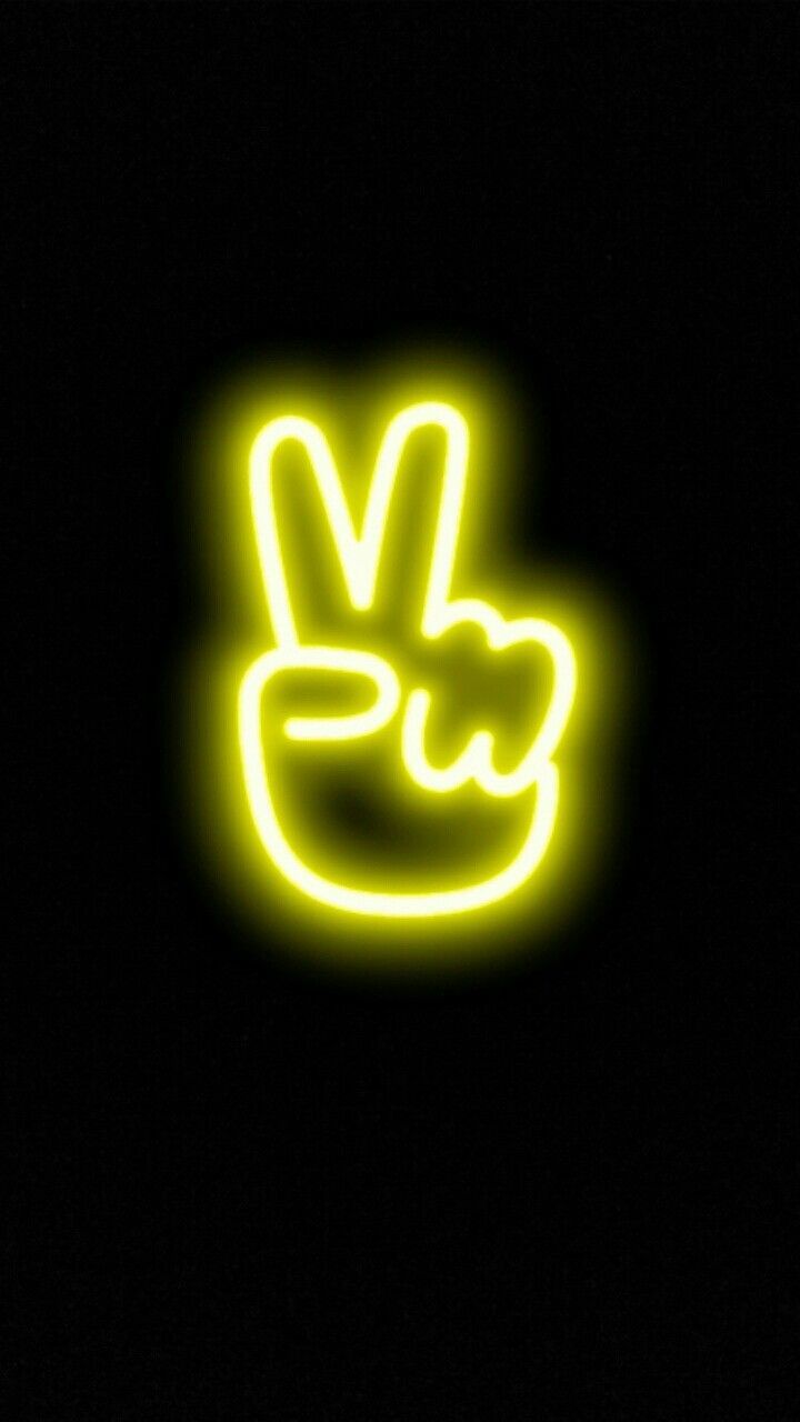 Aesthetic neon wallpaper for phone with a yellow peace sign - Neon yellow