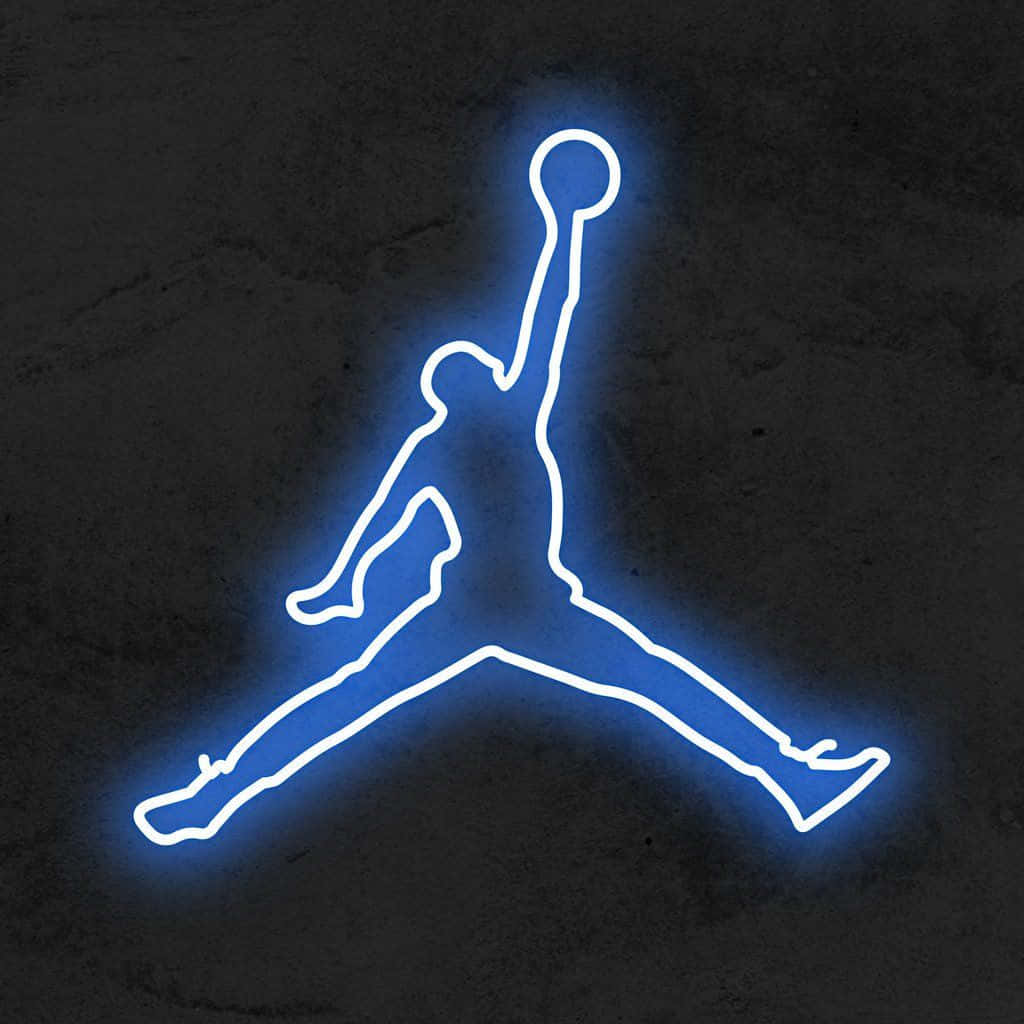 The Jumpman logo in blue neon on a black background - Neon blue