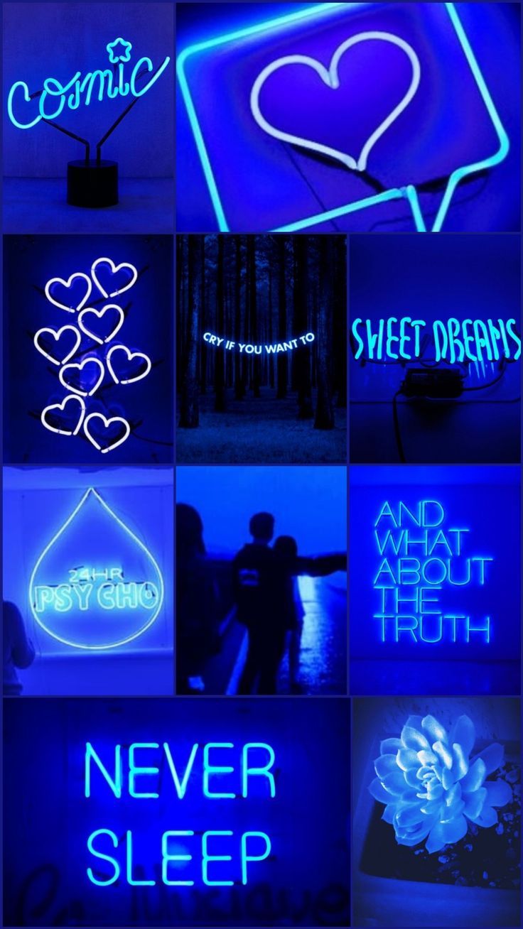 Aesthetic phone background blue neon lights. - Neon blue