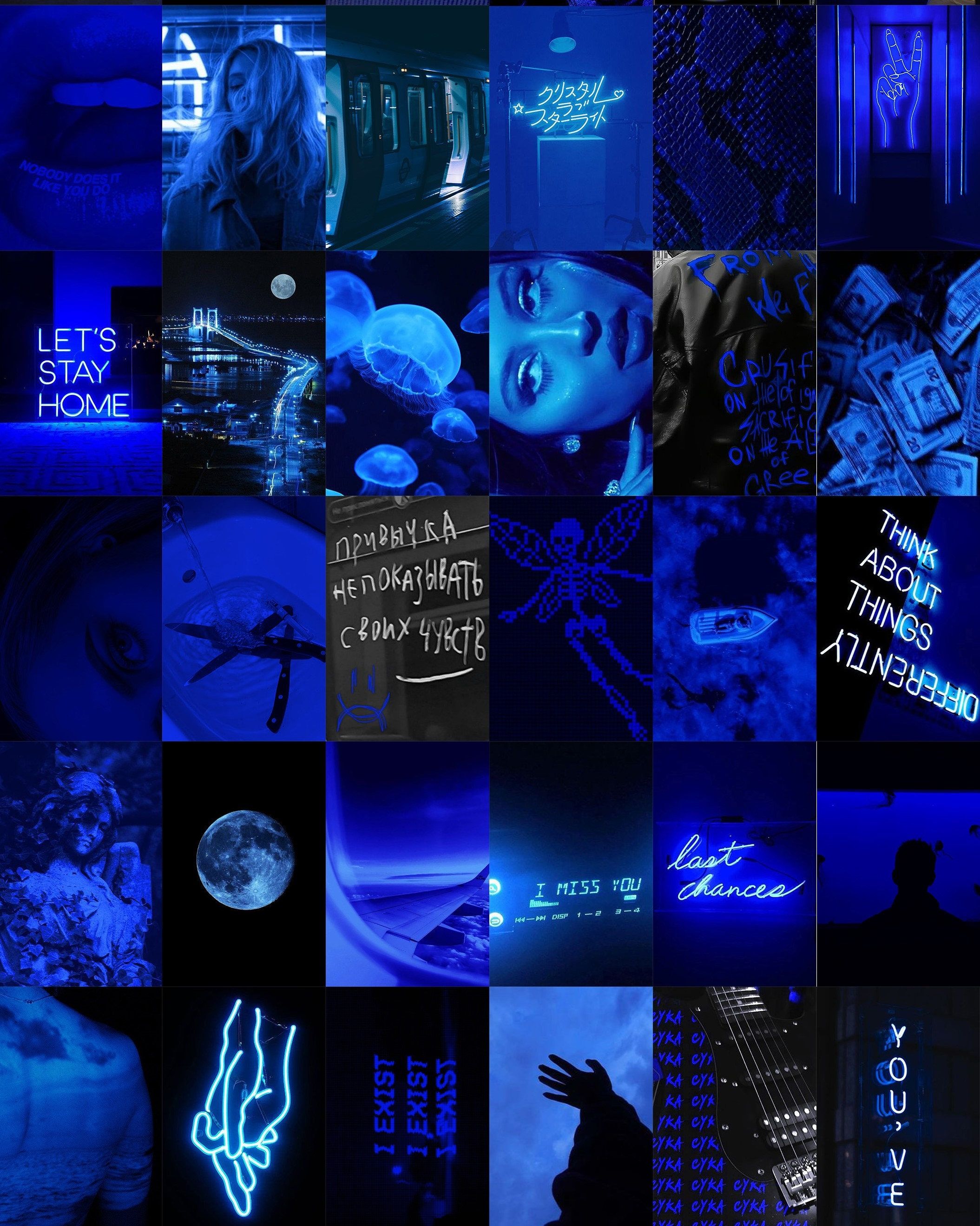 PCS Neon Blue Wall Collage Kit Dark Blue Photo Collage