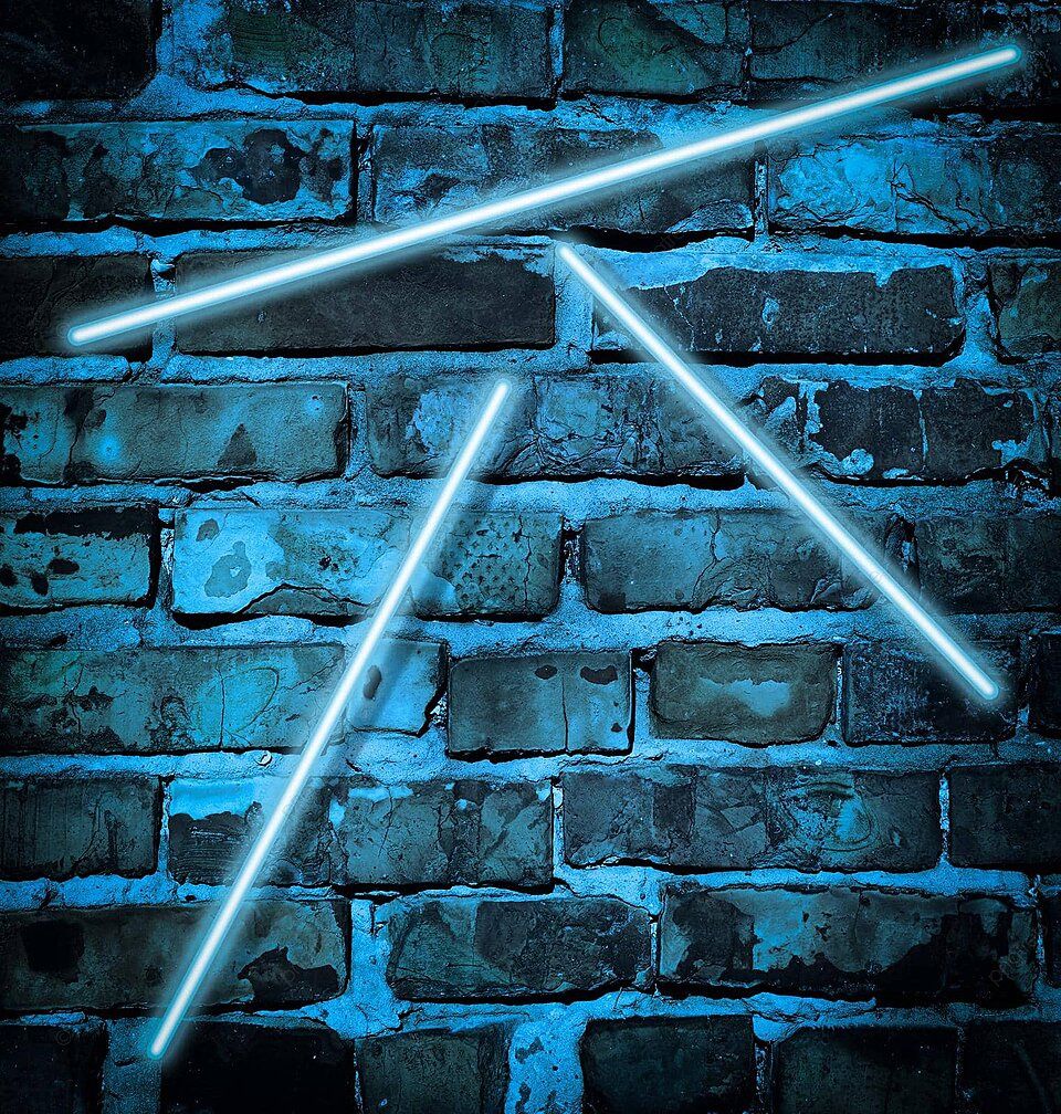 Blue neon lights on a brick wall - Neon blue