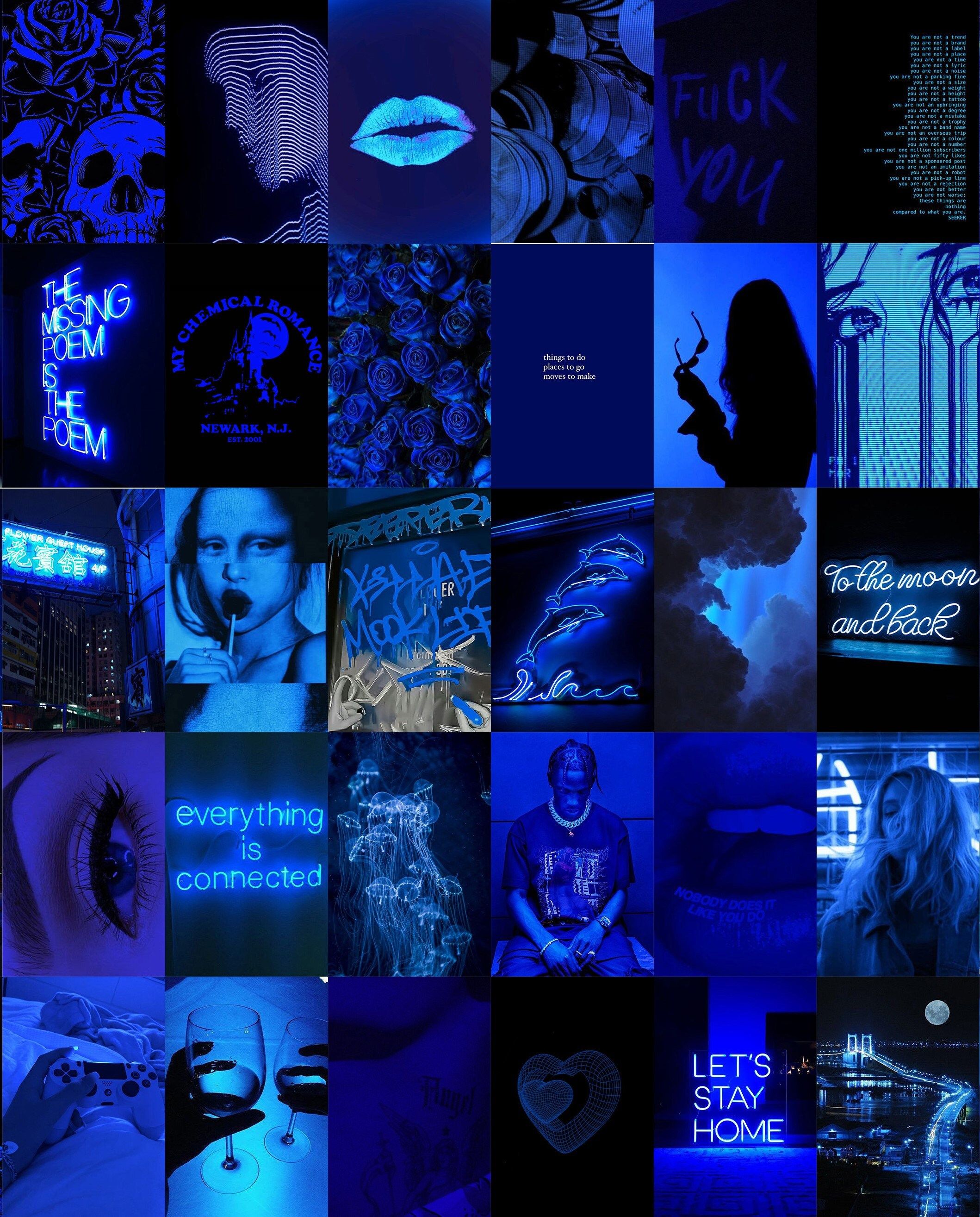 This image may contain Collage Artwork and Advertisement - Neon blue