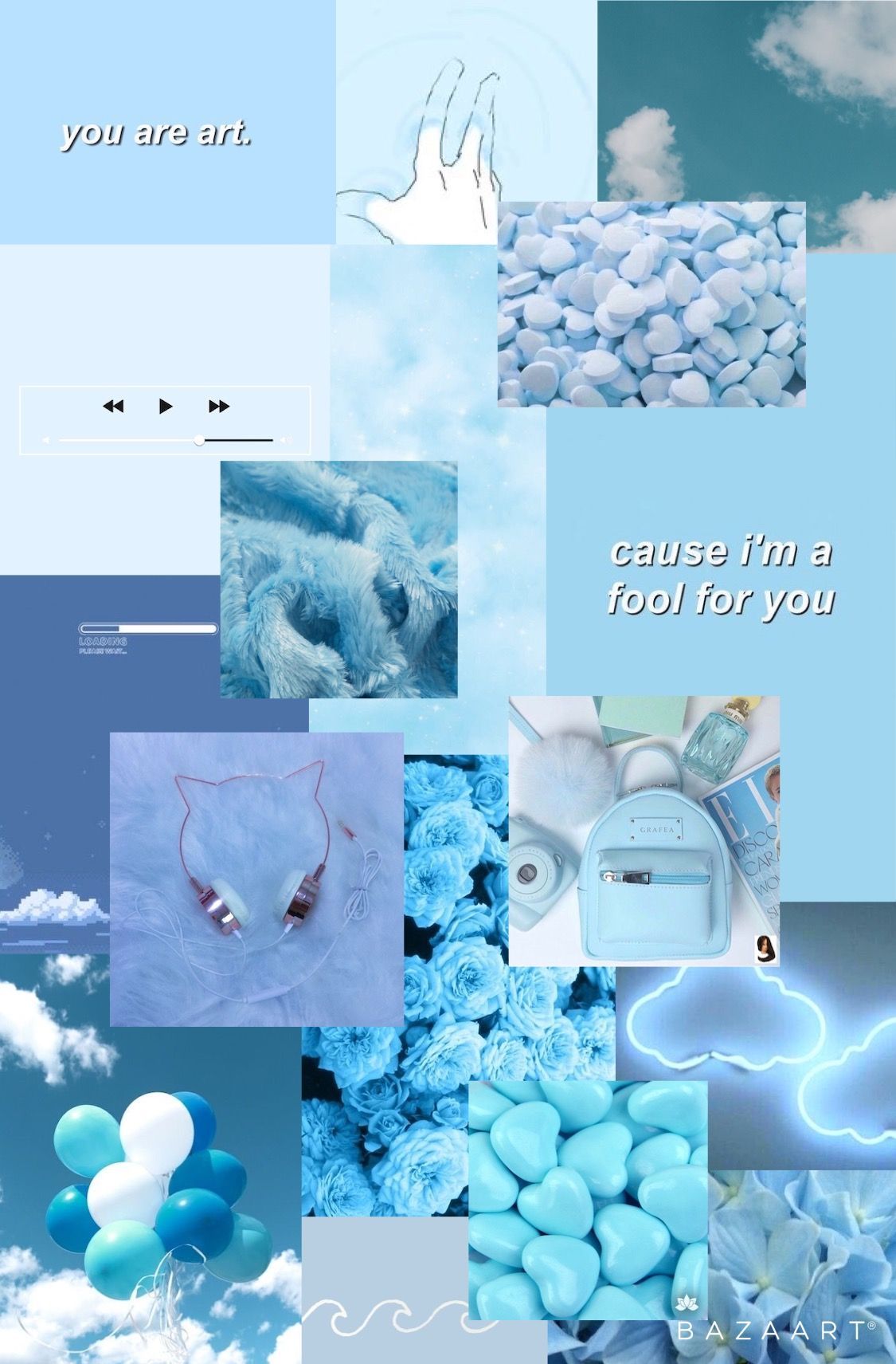 Aesthetic background with blue, white, and gray images - Light blue