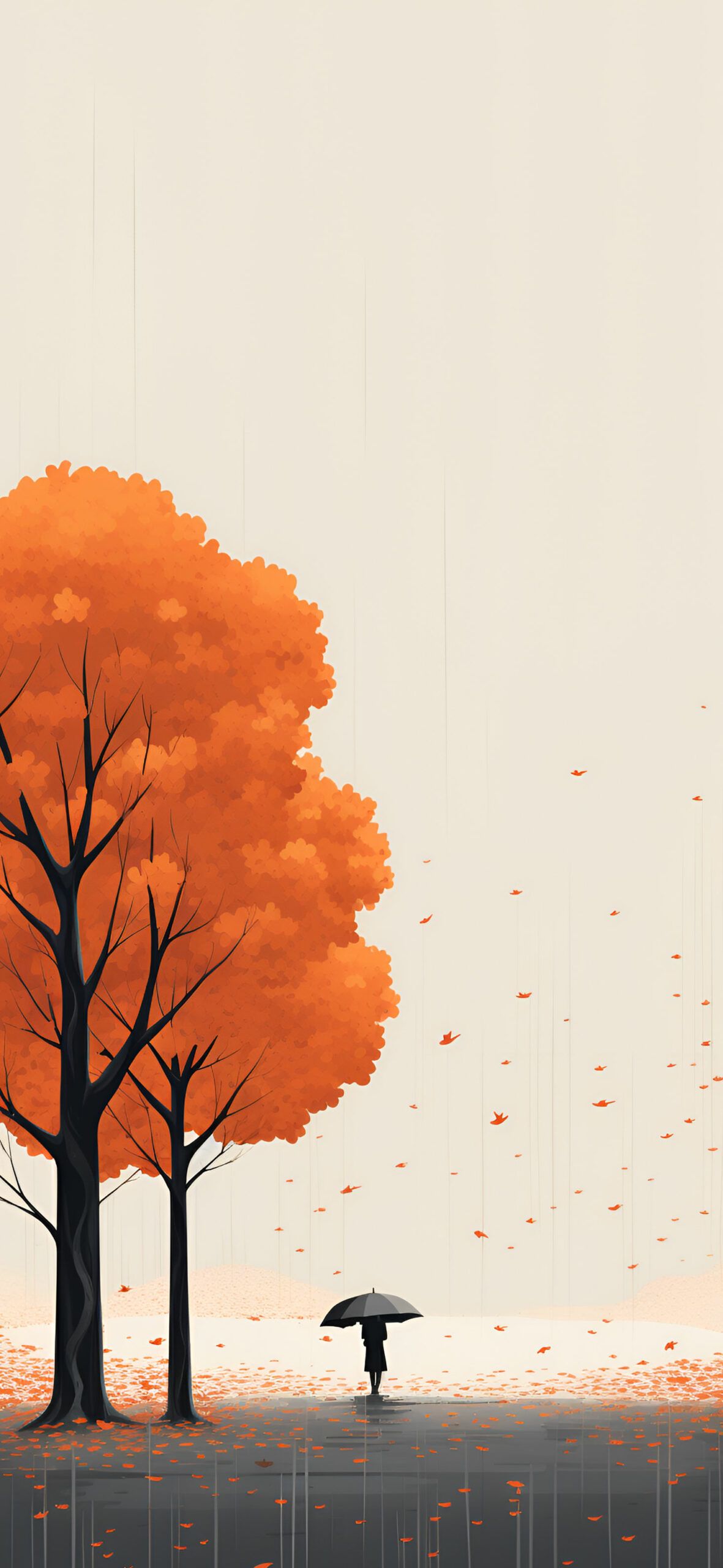 Minimalist Autumn Trees Beige Wallpaper Aesthetic Wallpaper
