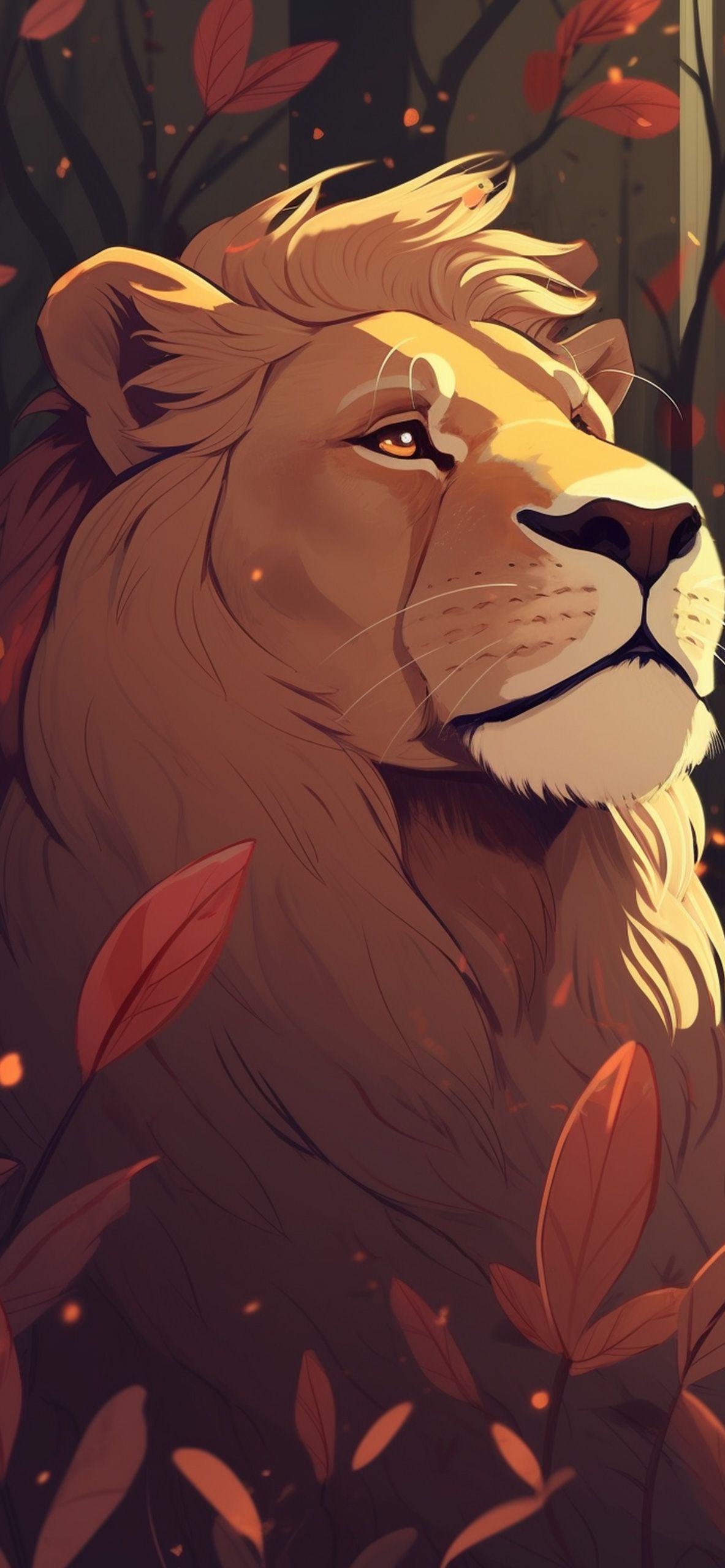 Lion & Leaves Art Wallpaper Lion Wallpaper for iPhone 4k
